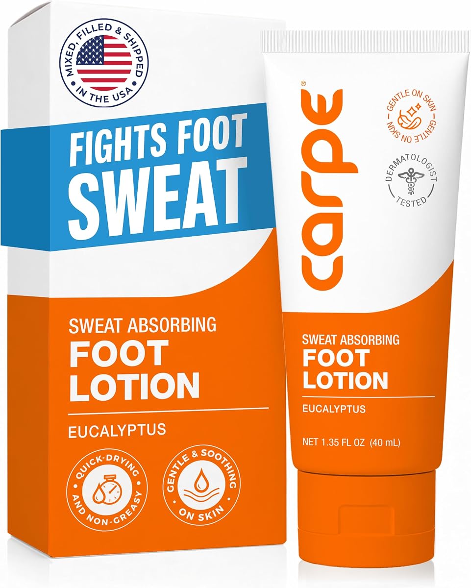 Carpe Sweat Absorbing Foot Lotion, Eucalyptus - Fights Sweaty Feet | Dermatologist-Recommended Foot Antiperspirant, Helps Keep Feet Dry, Prevents Blisters, Quick-Drying, Eucalyptus Scent