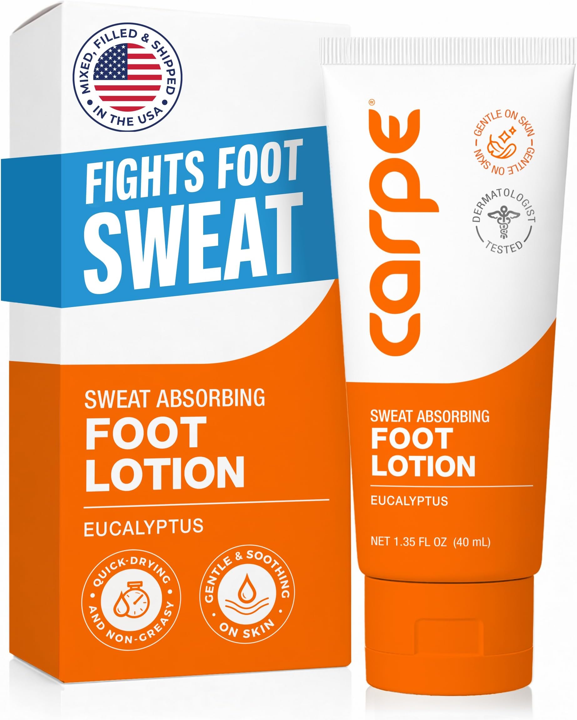 Carpe Sweat Absorbing Foot Lotion, A dermatologist-recommended solution to stop sweaty, smelly feet, Helps prevent blisters, Great for hyperhidrosis