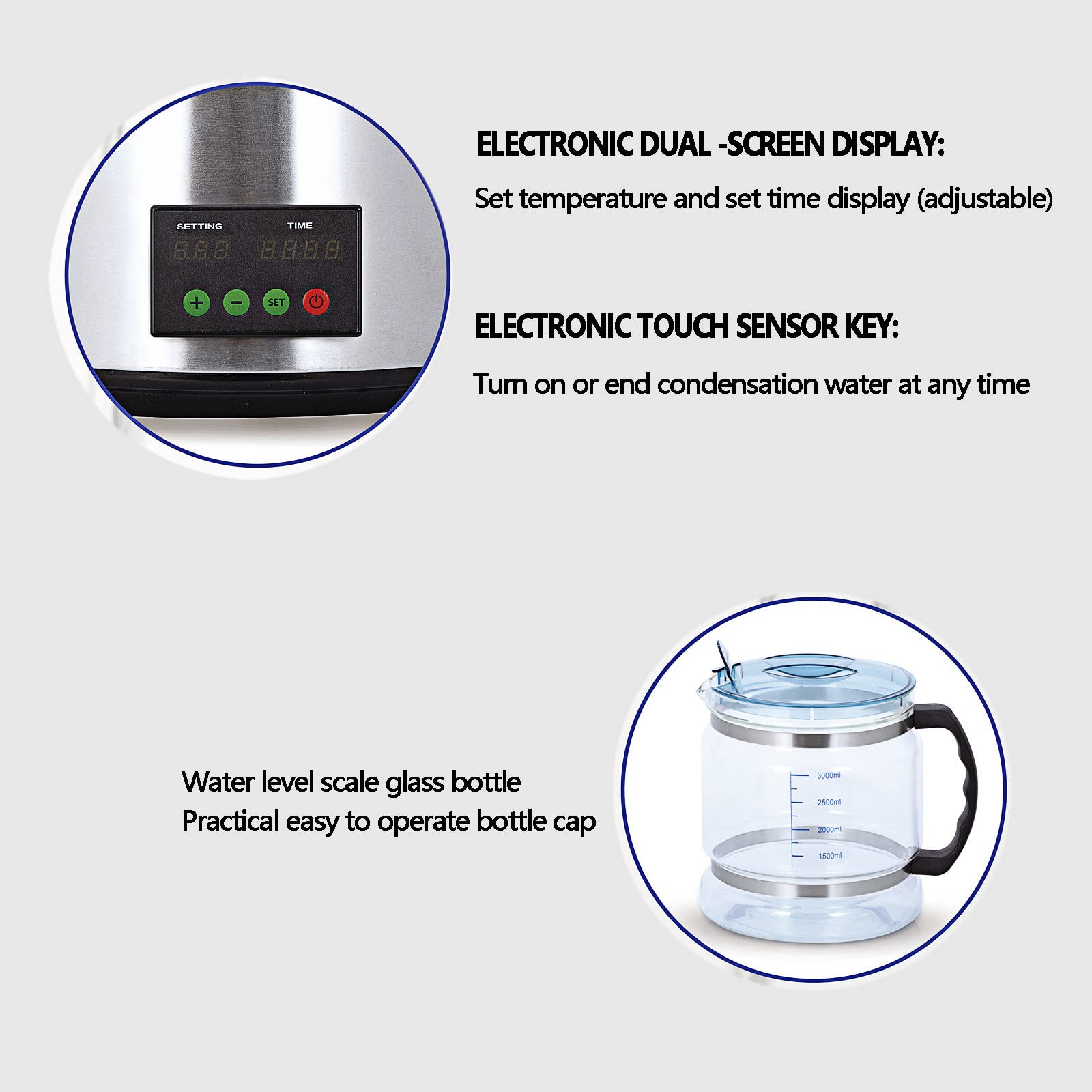 Destilador De Agua Pura, Destilador De Agua 4 L, Filtro De Agua, Acero Inoxidable, MáQuina Destilada con Recipiente de Vidrio Graduado, Visualización de Pantalla Dual,220V