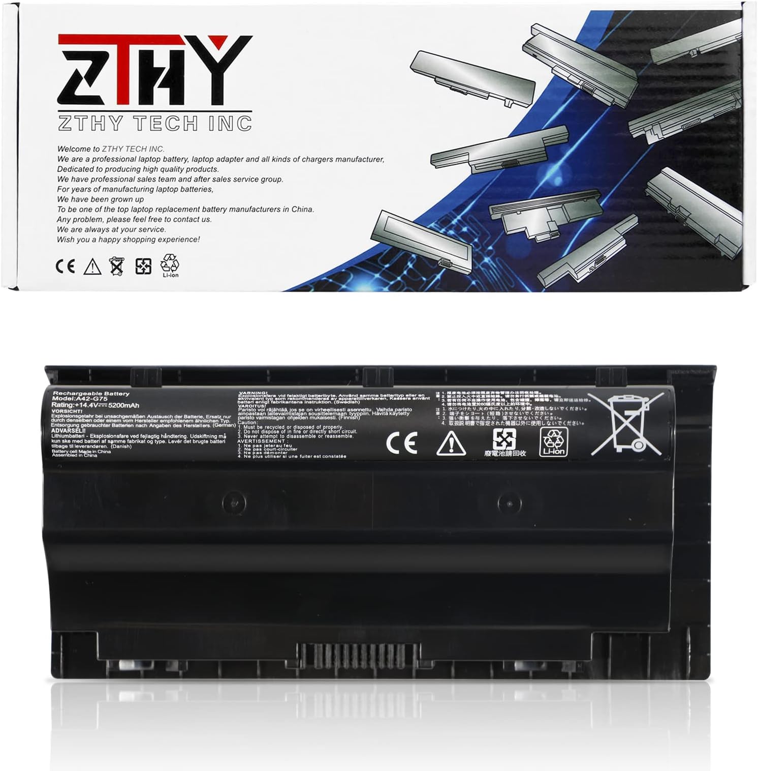 ZTHY 8 Cell A42-G75 Laptop Battery Compatible with Asus G75 G75VM 3D G75VW 3D G75VX 3D G75V G75VX G75VM G75V G75VW 3D Series 14.4V 74Wh 5200mAh