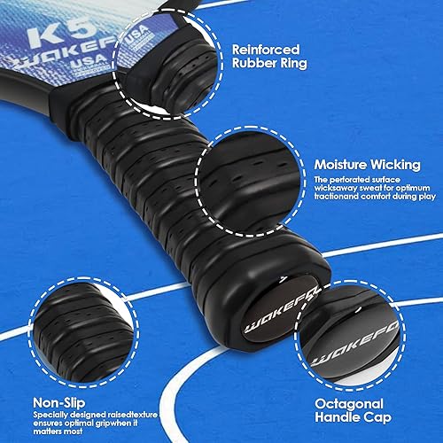Miniatura 5 de Palas de pickleball de fibra de vidrio con estructura de panal de abejas de polipropileno, raqueta ligera de pickleball con mango acolchado, juego