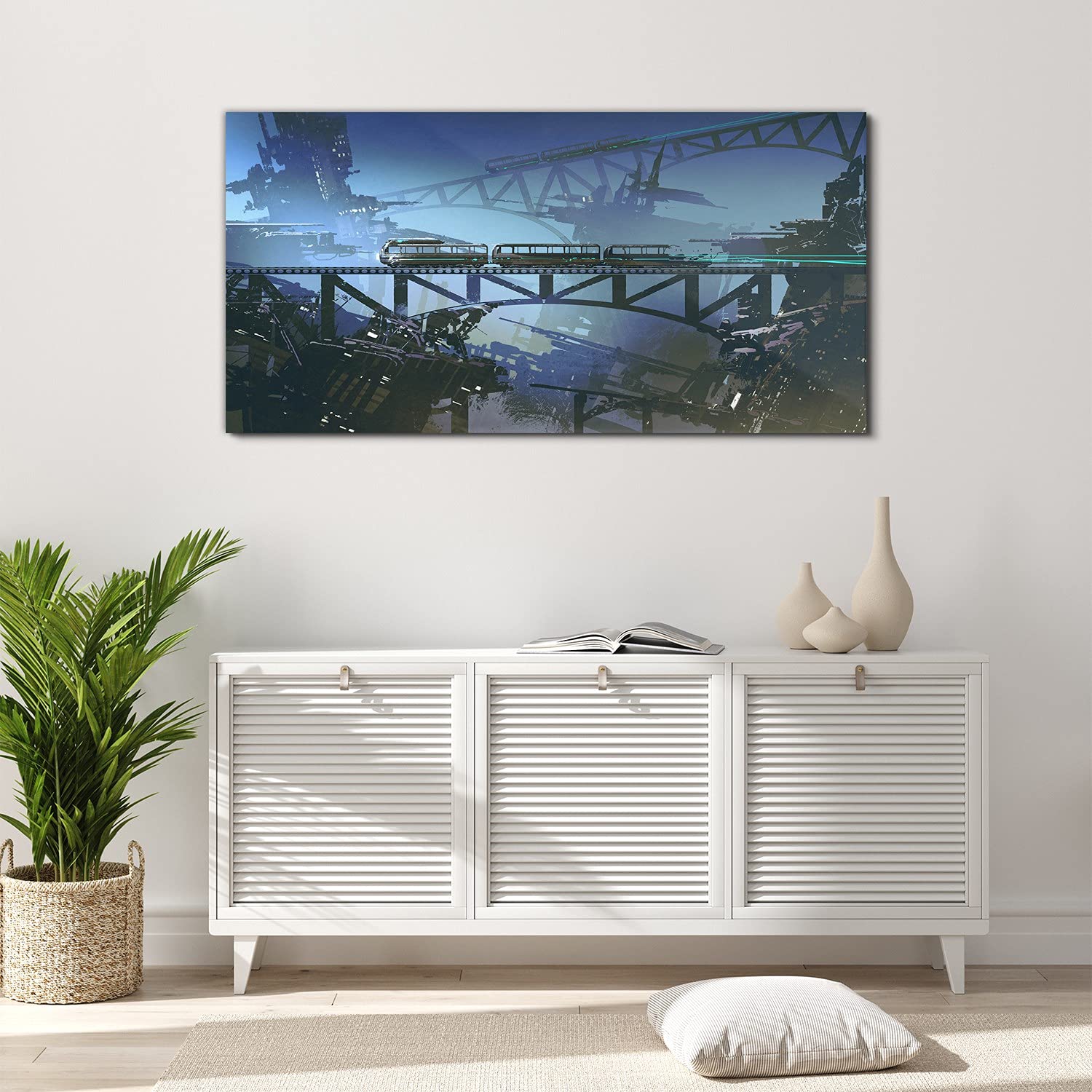 Coloray Obraz Na Szkle Ozdoba Ścienna 120x60cm Obraz Salon Sypialnia Dekoracja Wnętrza Sztuka - Pociąg Tory Most