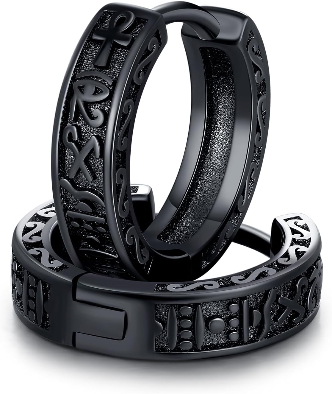 925 Sterling Silver Earrings Viking/Ankh Earrings for Men Black Turquoise Hoop Earrings Men Father’s Day Hoop Earrings