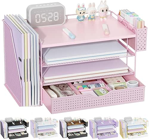 gianotter Wood Desk Organizers and Accessories with File Holder, 4-Tier