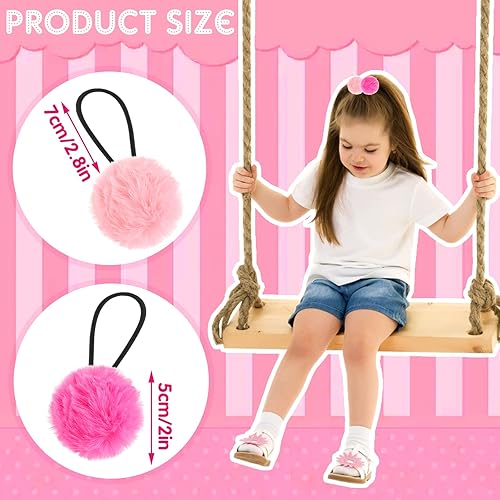 Miniatura 2 de Accesorios para el cabello con pompones esponjosos, 8 elásticos y soportes para cola de caballo de piel para mujeres y niñas
