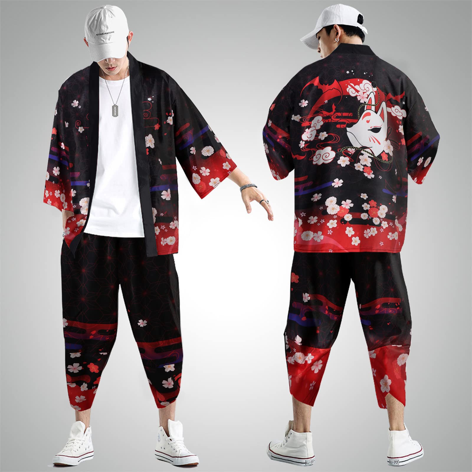 Conjunto de kimono japonés para hombre, traje de salón, camiseta y pantalón tradicionales, kimono, cárdigan, ropa deportiva abierta, traje de pantalón de dos piezas, tallas S-4XL