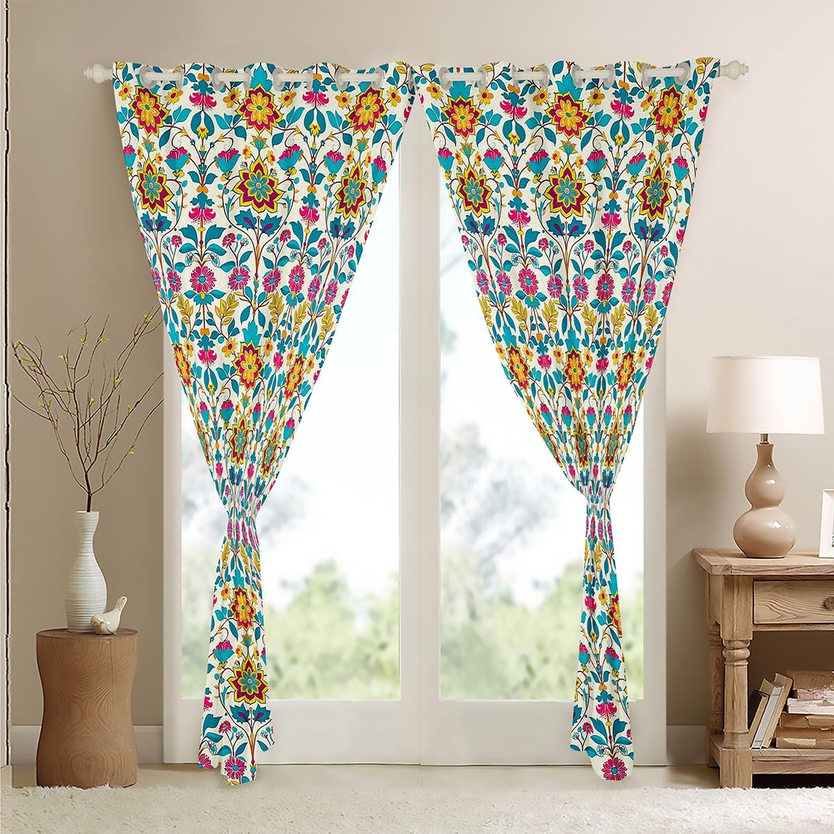 Homemissing Floral Print Curtains (2 Panels,W52*L63) For Bedroom Adults Women Girls Blossom Flowers Window Curtains Floral Botanical 30%-50% Blackout Curtains Flower Branch Window Treatments - Image 4