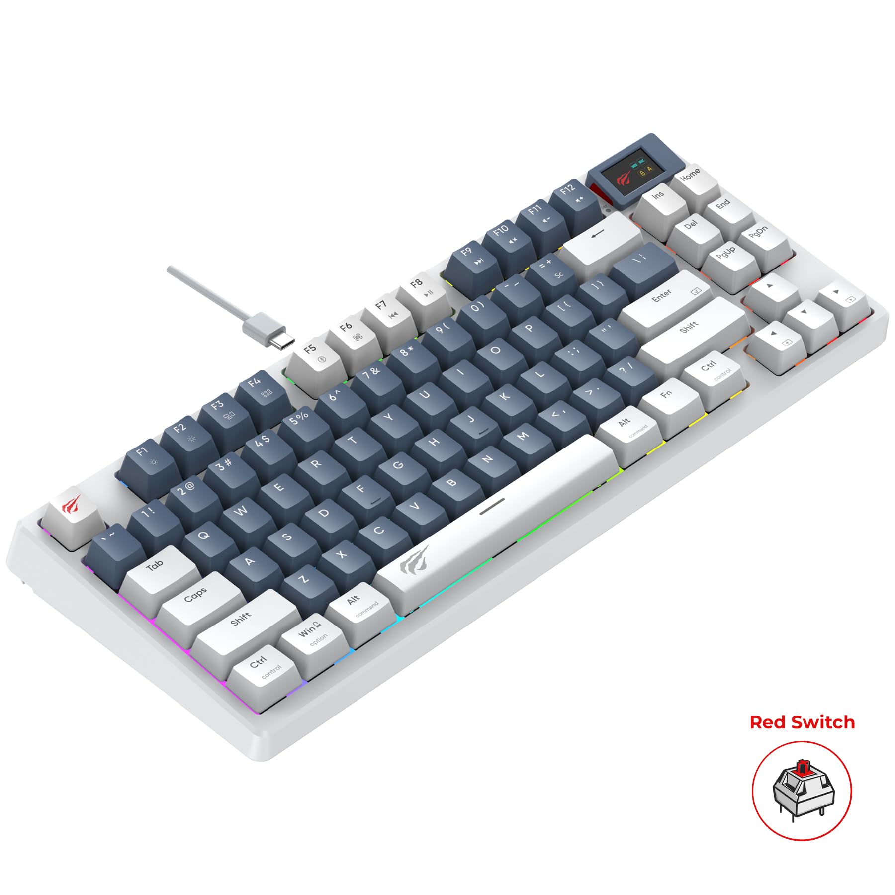 Havit Gamenote Kb884L Rgb Mekanik Türkçe Klavye 1.06inç Tft-lcd Ekran - Red Switch