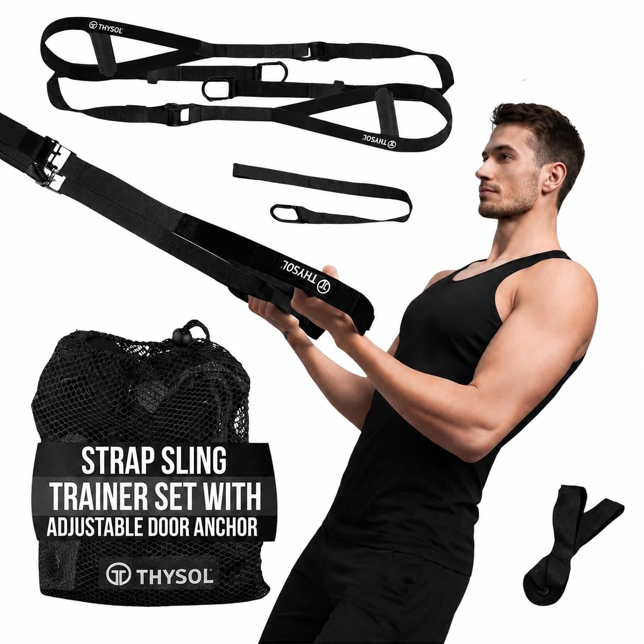 THYSOL Resistance Trainer Pro Xtreme Straps Army | Sling Trainer Set with Adjustable Door Anchor | Fitness Home Workouts - Suitable for Travelling & for Training Indoor & Outdoor (Black)