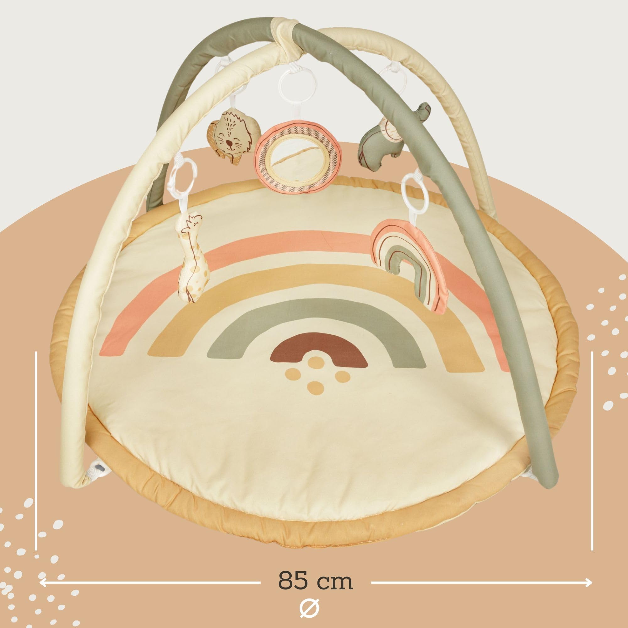 Hakuna Matte Baby Spielbogen - Extra Dicke und Weiche Krabbeldecke für Baby mit Entdeckungsspiegel und 4 Spielbogen Anhänger - Baby Spieldecke in Schönem Regenbogen Design - EN71, REACH-konform