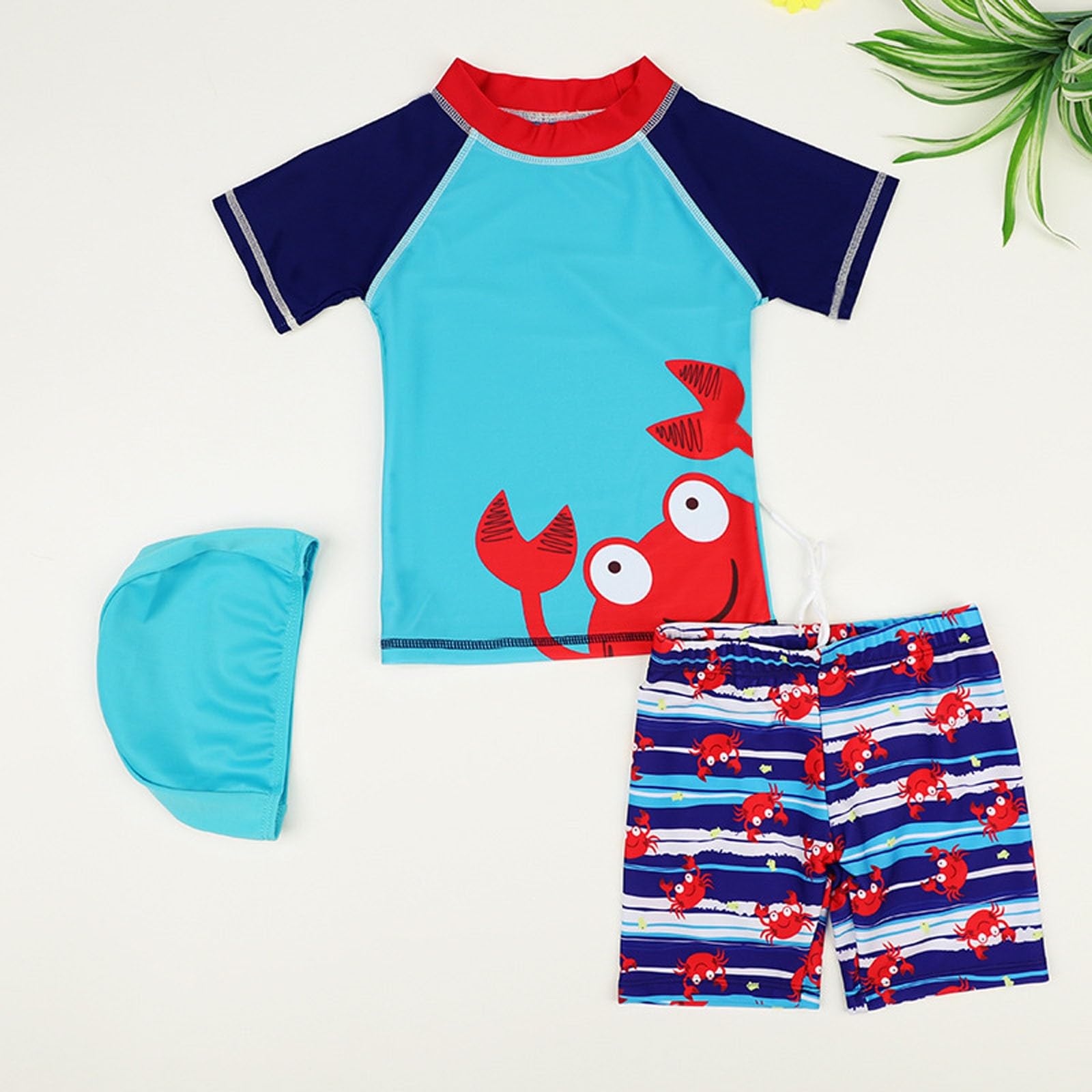 Maillots De Bain pour Bébés,Une Pièce À Manches Courtes Maillots De Bain avec Fermeture Éclair Maillot De Bain Bebe Garcon UV Manches Courtes, avec Capuchon De Protection Solaire