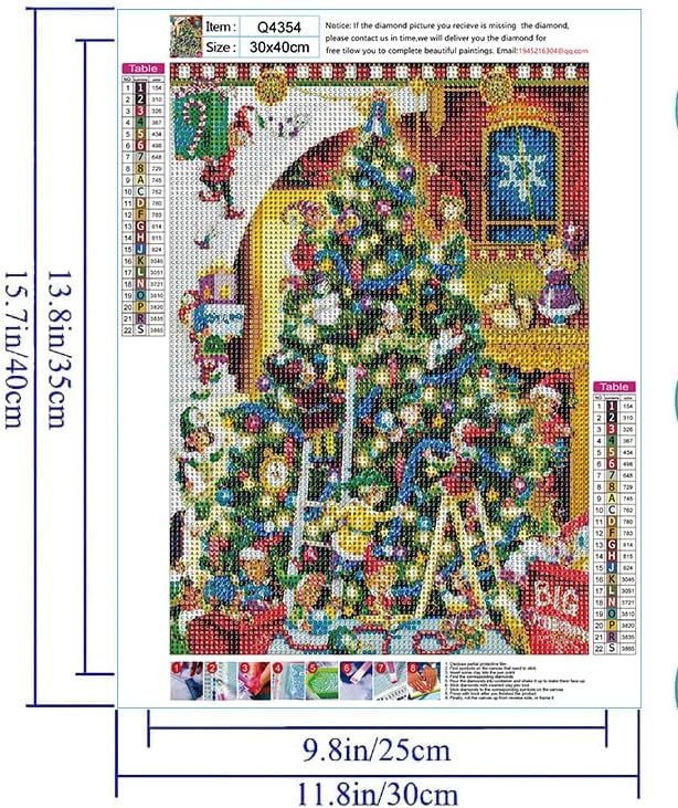 Miniatura 5 de Kit de pintura de diamantes para árbol de Navidad, pintura de diamante 5D, kit de pintura de diamante para adultos, diamante redondo de taladro