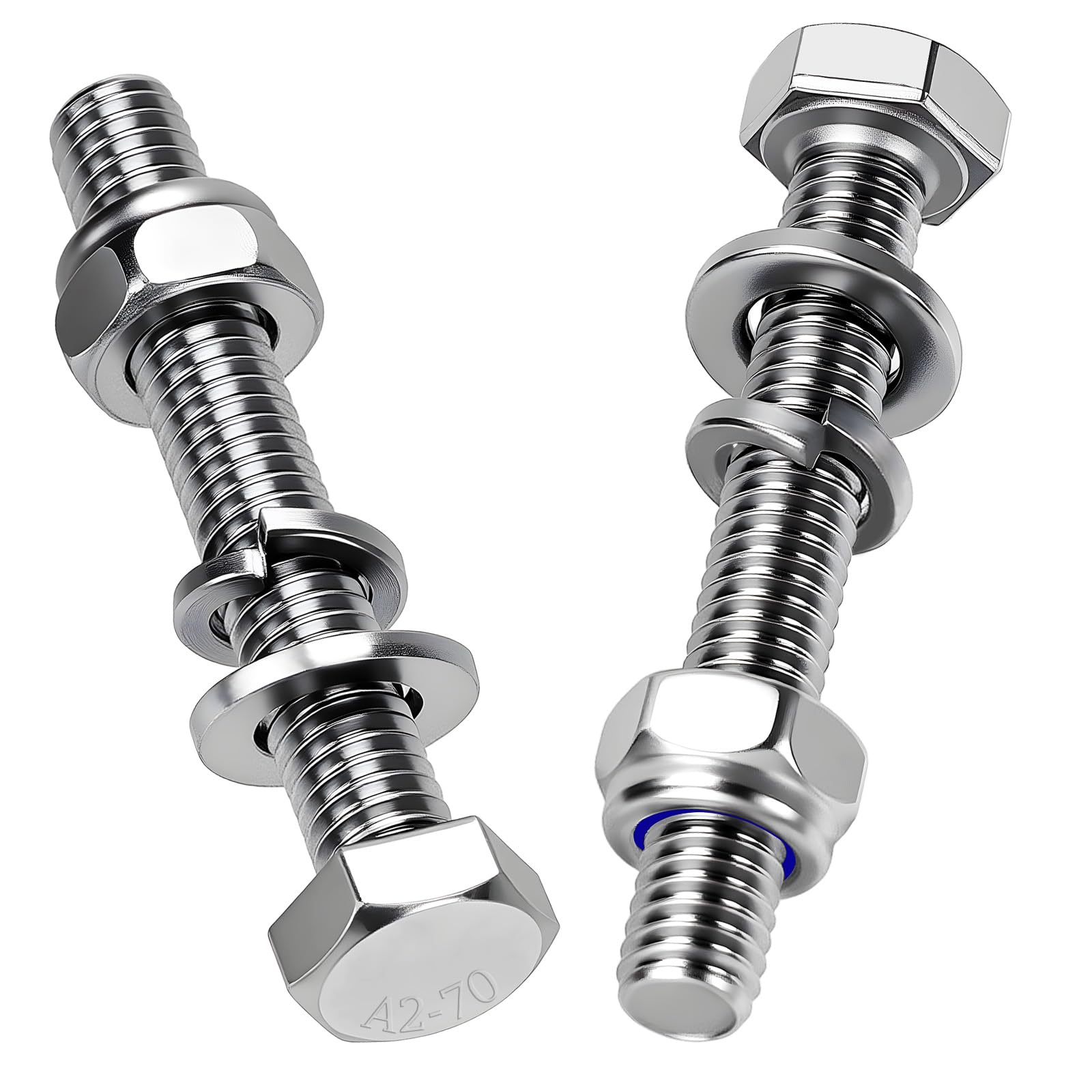 Mbsomnus 8 Pcs Bolts and Nuts Set M5x110 mm Hex Head Lock Nuts 304 Stainless Steel DIN 933 Machine Screws with Nylon Nut Flat Lock Washers for Furniture Machinery Car Bike Ship 3D Printing — image 1