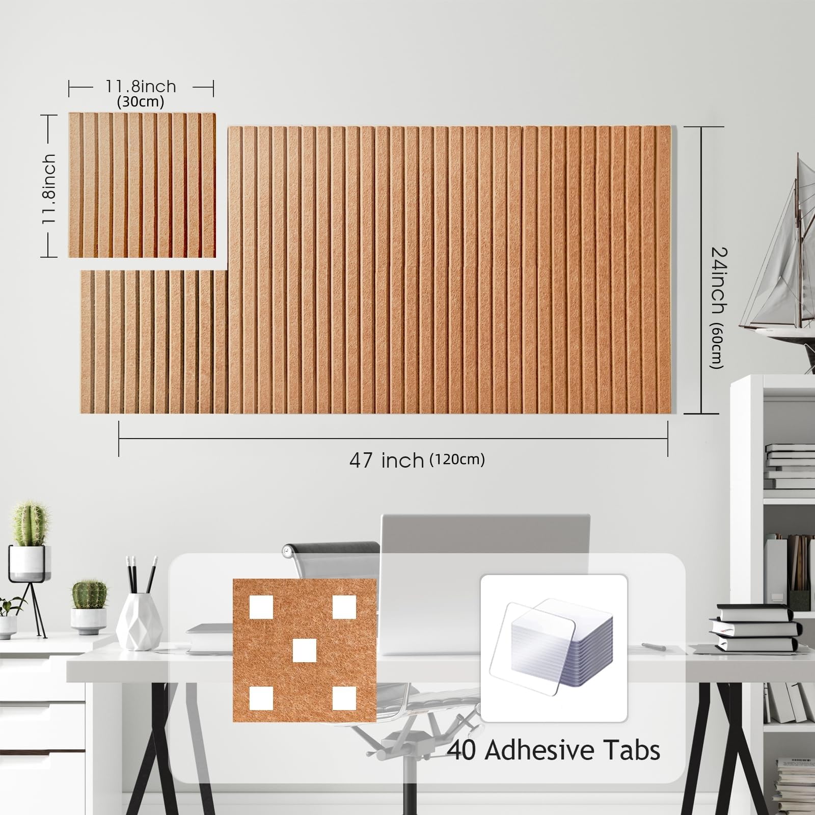 Grand tableau feutrine pour Bureau 120x60 cm, Lot de 8 panneaux Muraux en feutre avec autocollante et punaises, tableau photo/memo/affichage pour école, maison, cuisine -Cuivre