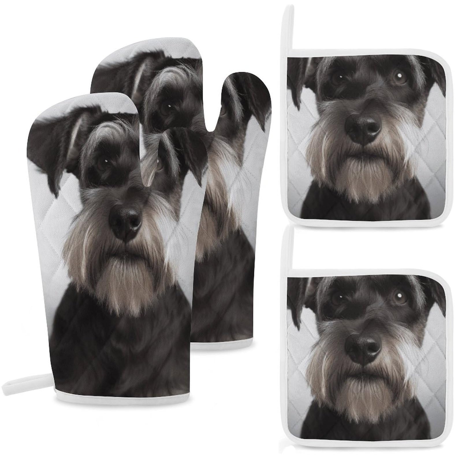 Maniques Schnauzer résistantes à la chaleur : lot de 4 gants de cuisine avec boucle