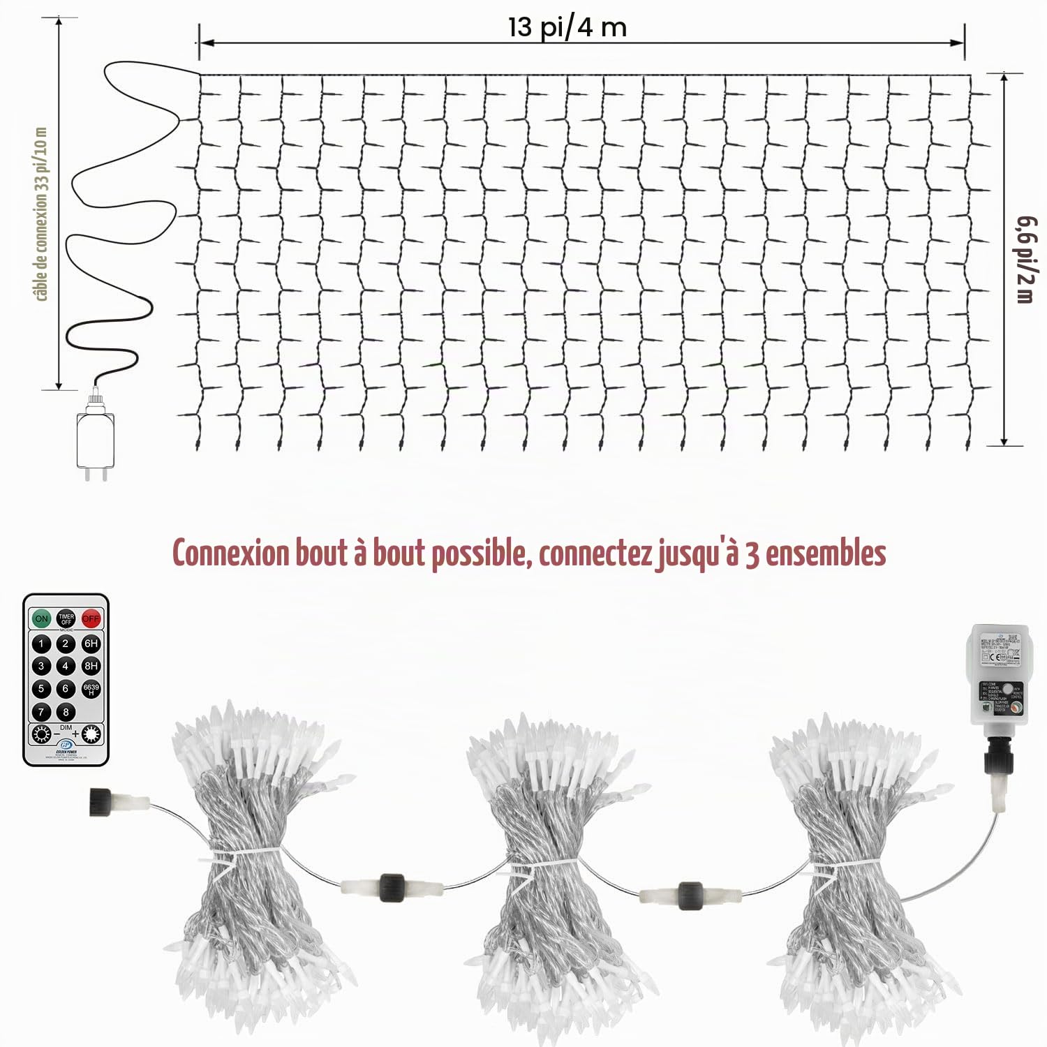 Guirlande Lumineuse Extérieur/intérieur, 4x 2m 400 LED Avec prise Filet Lumineux Exterieur, 8 Modes Guirlande Lumineuse IP44 Étanche Pour Pergola Jardin Extérieur Interieur Décorations - Blanc Chaud
