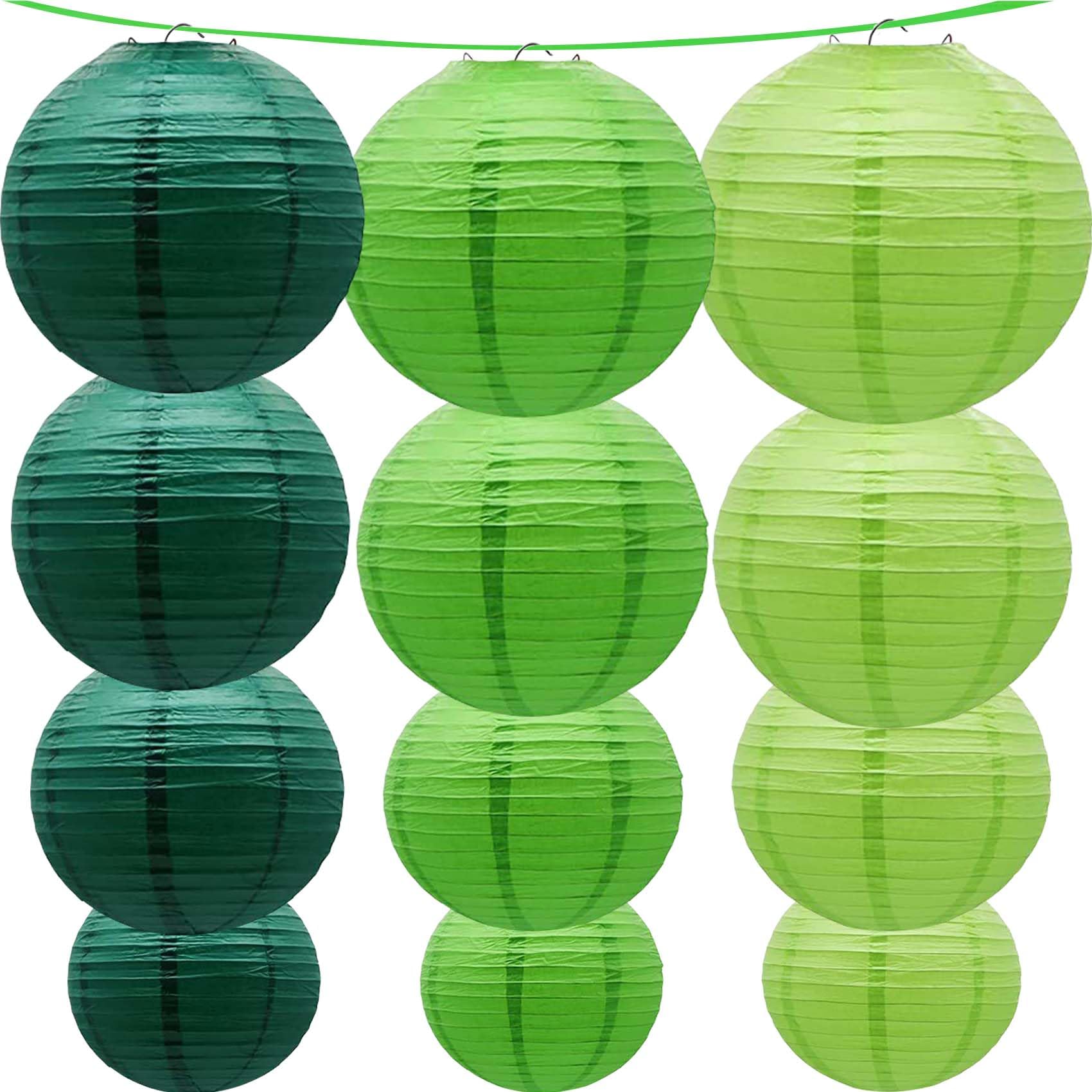 KUNYYI Green Paper Lanterns 12Pcs Hanging Lanterns for Birthday Party, Wedding, Home Decor, Baby Shower Festive Decoration