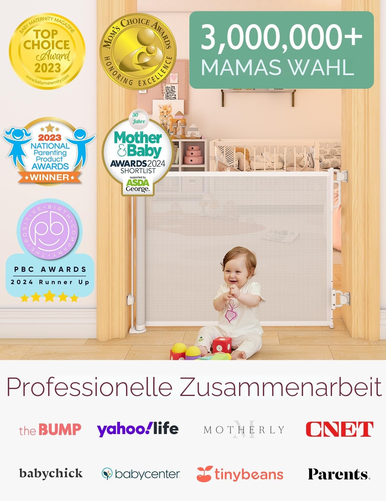 Momcozy Automatischer Verriegelung Treppenschutzgitter Ausziehbar für Baby, Haustier Türschutzgitter, Kinderschutzgitter, Einhändig Öffnen,0-140 cm, Geeignet für Treppen/Türen/Innen & Außen | Kinder, Treppe, Hund, eine Hand, Flur, Küche, Innenbereich, Auß
