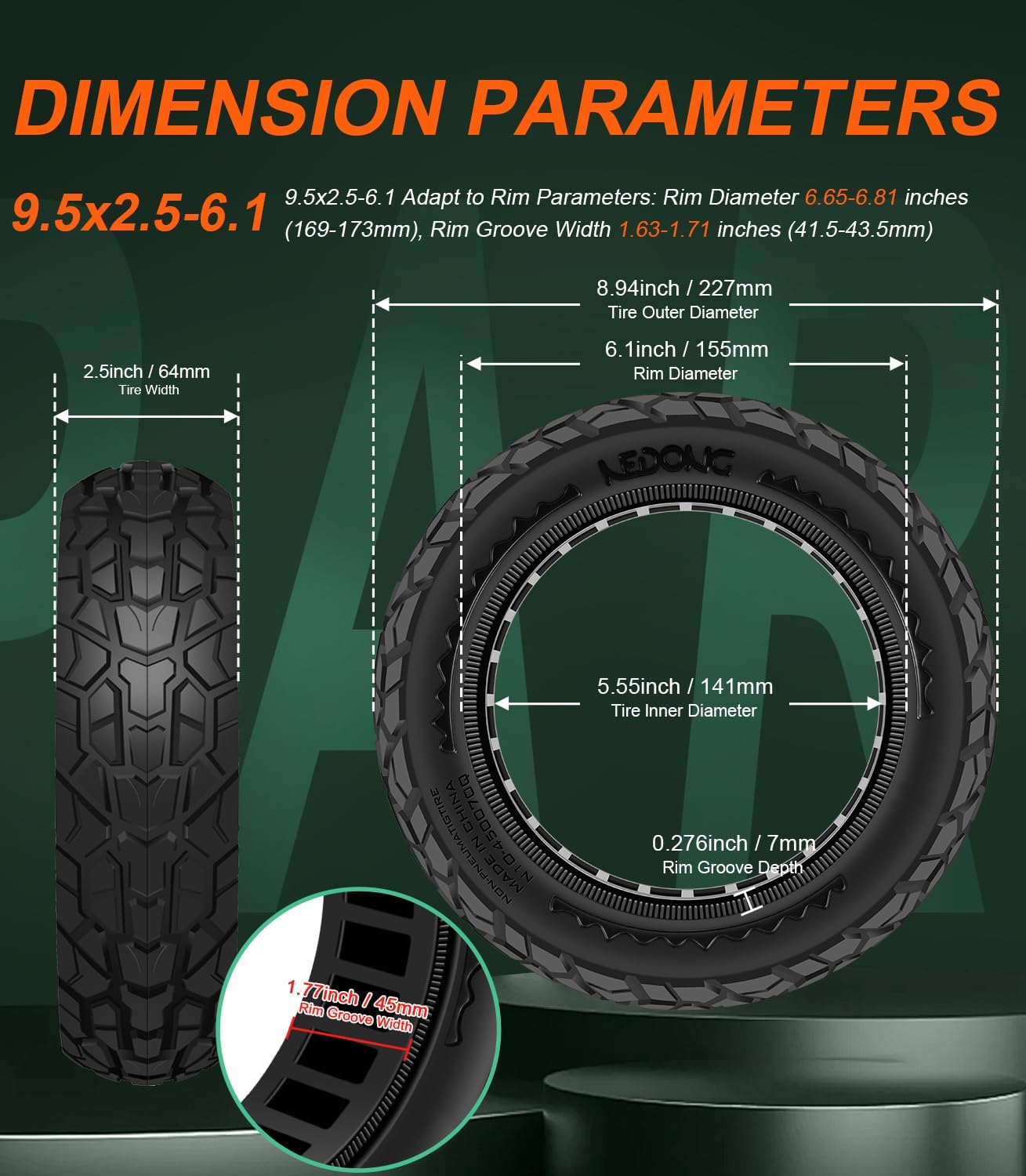 BANGTING 2 Pack 9.5x2.5-6.1 Solid Scooter Tires - Puncture-Proof Tubeless Replacement for NIU KQi3 Pro/Max/Sport | Off-Road Grip & No-Flat Security (Black)