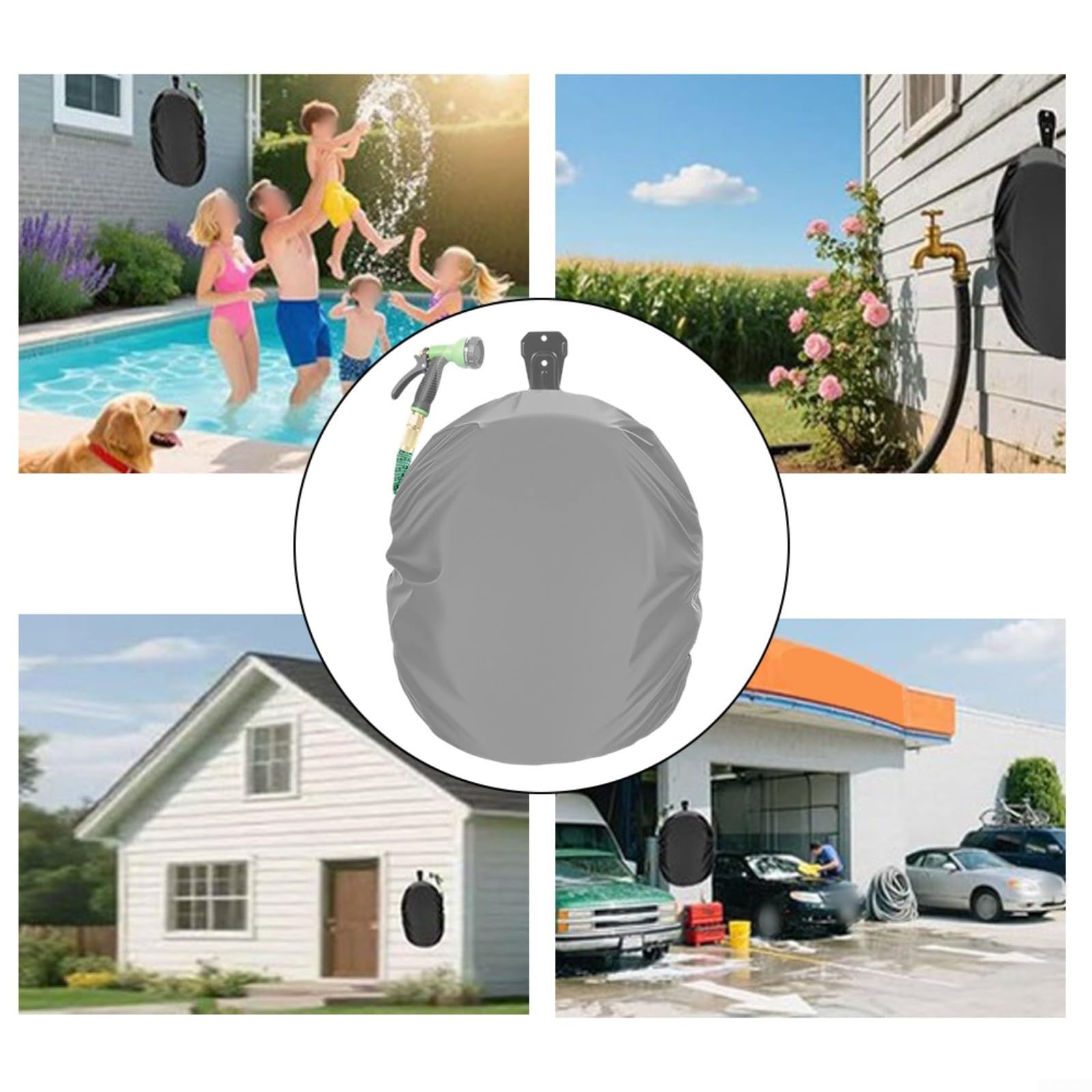 Copertura protettiva per avvolgitubo, in tessuto Oxford 420D, resistente alle intemperie, antipolvere, per giardino, patio, garage, esterno, grigio, 51 x 56 x 21 cm (bianco sporco)