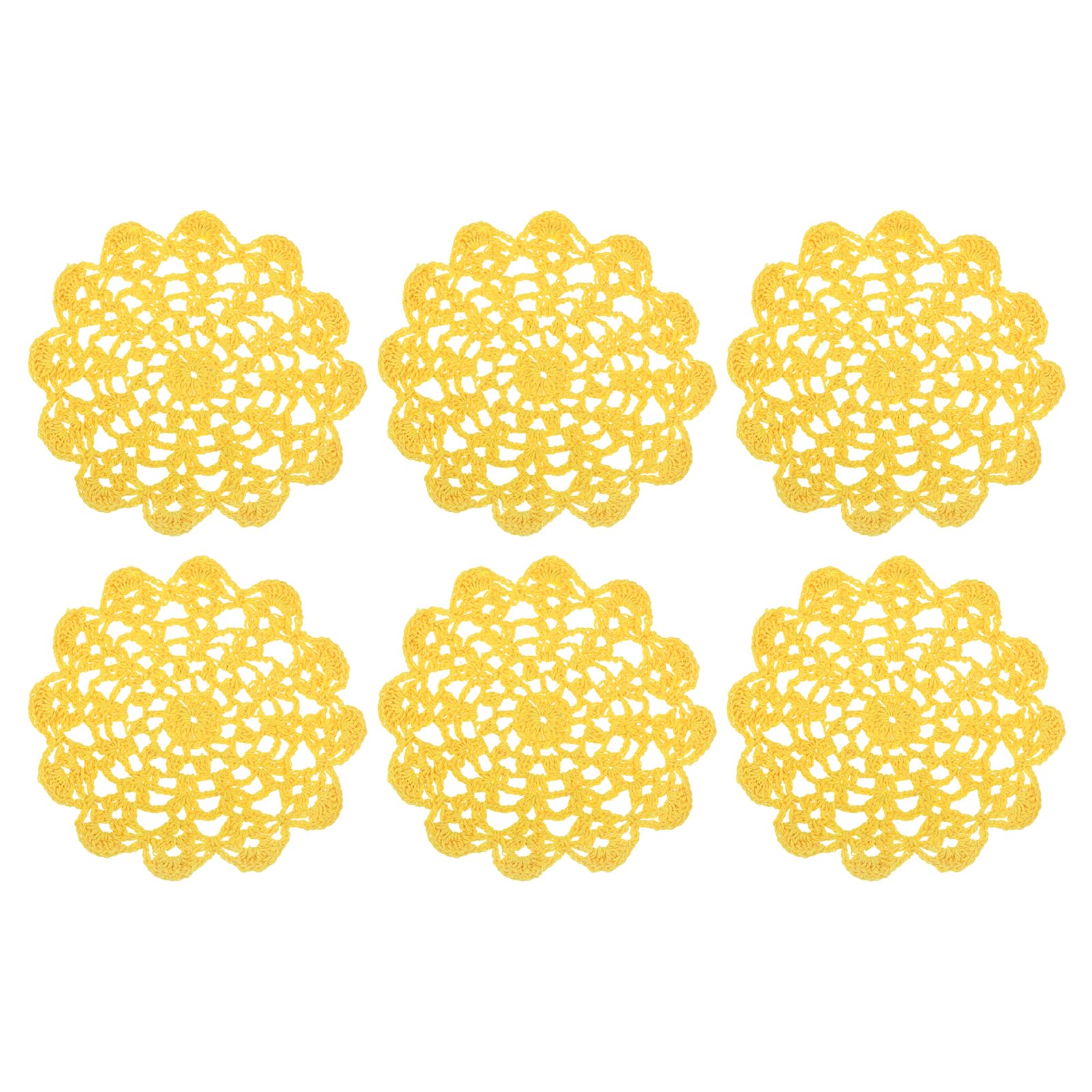 sourcing map 6Pcs Crocheted Cotton Doilies, 14cm Lace Doilies for Tables Cloth Lace Placemats Handmade Tray Doilies Round Cups Coasters for Glasses Crafts Kitchen Dining Room, Yellow