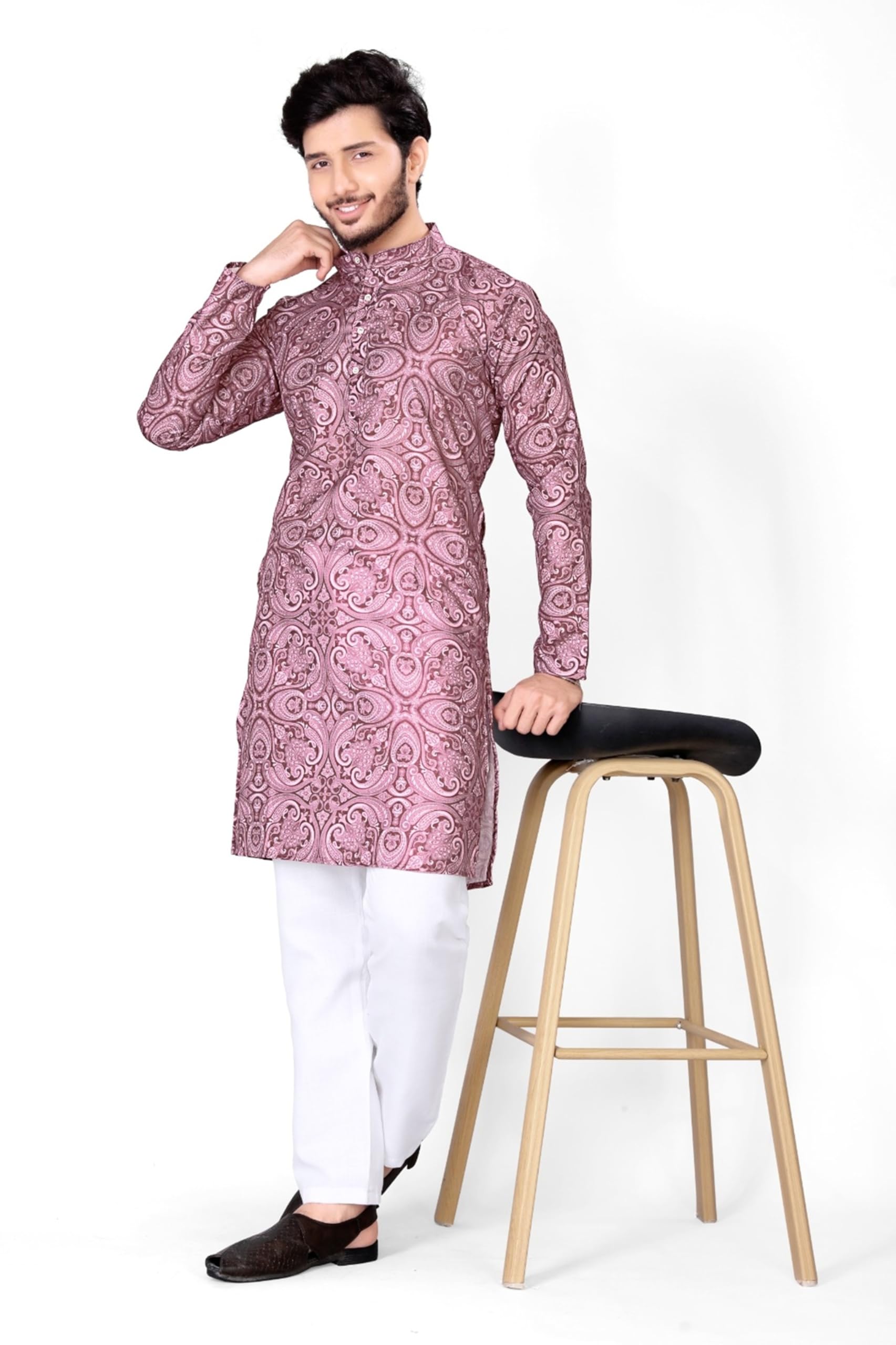 Mens Cotton Blend Printed Kurta with Pajama Comfortable FitPT-18-picture-29