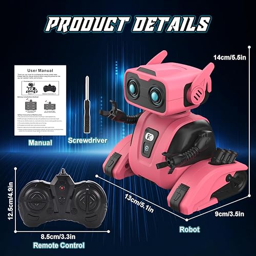 Miniatura 7 de KaeKid Juguetes robot para niñas, juguete robot de control remoto de 2.4 GHz, robots RC para niños con ojos LED, cabeza y brazos flexibles, baile y