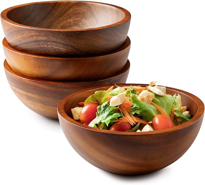 Acacia Wooden Salad Serving Bowls, Small Individual Bowl