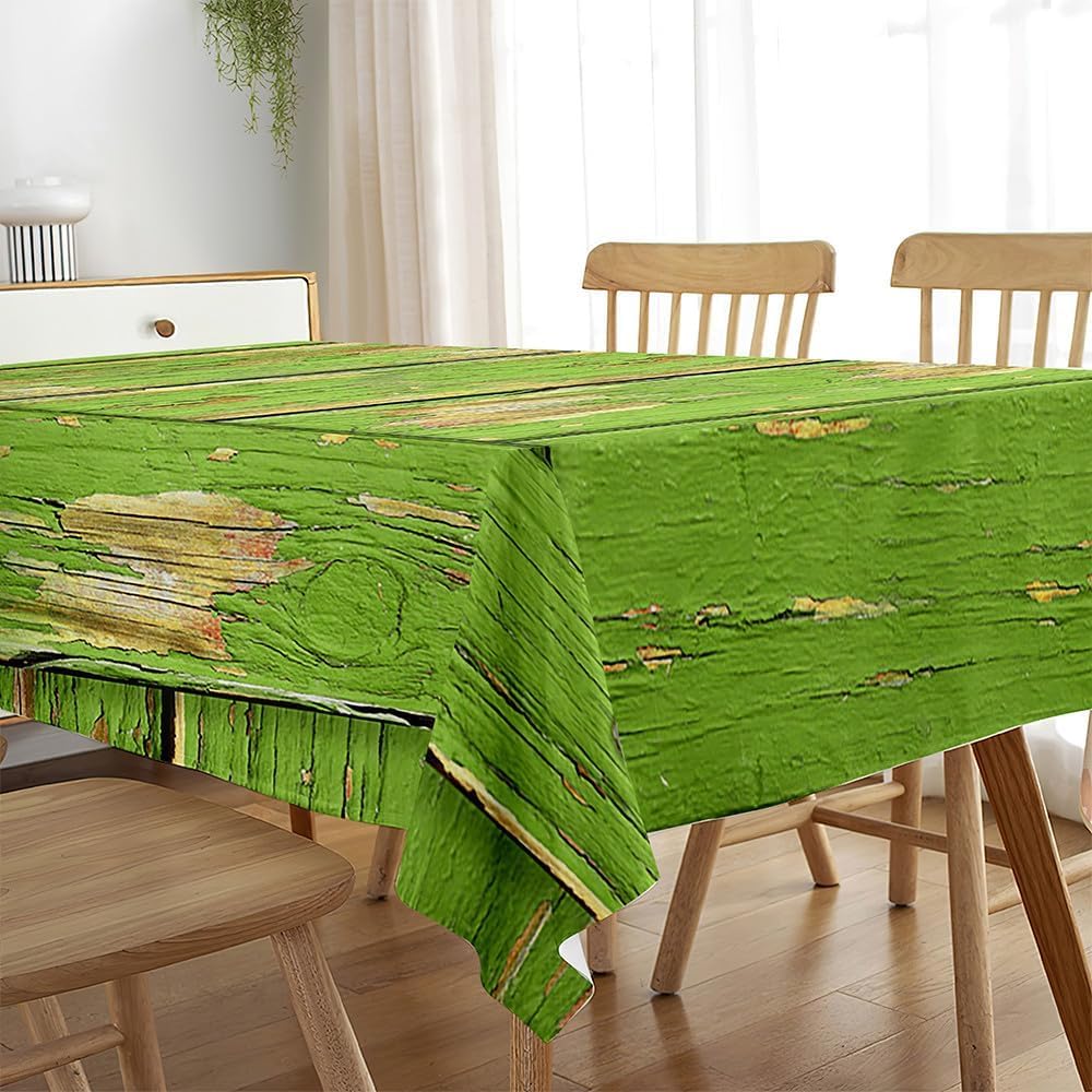 Tovaglia Antimacchia Rettangolare Tavola di Legno D'epoca, Tovaglie da Tavolo Impermeabile Poliestere Verde 3D, per Natalizia Cucina Feste Giardino, 200x200 cm A/B2456