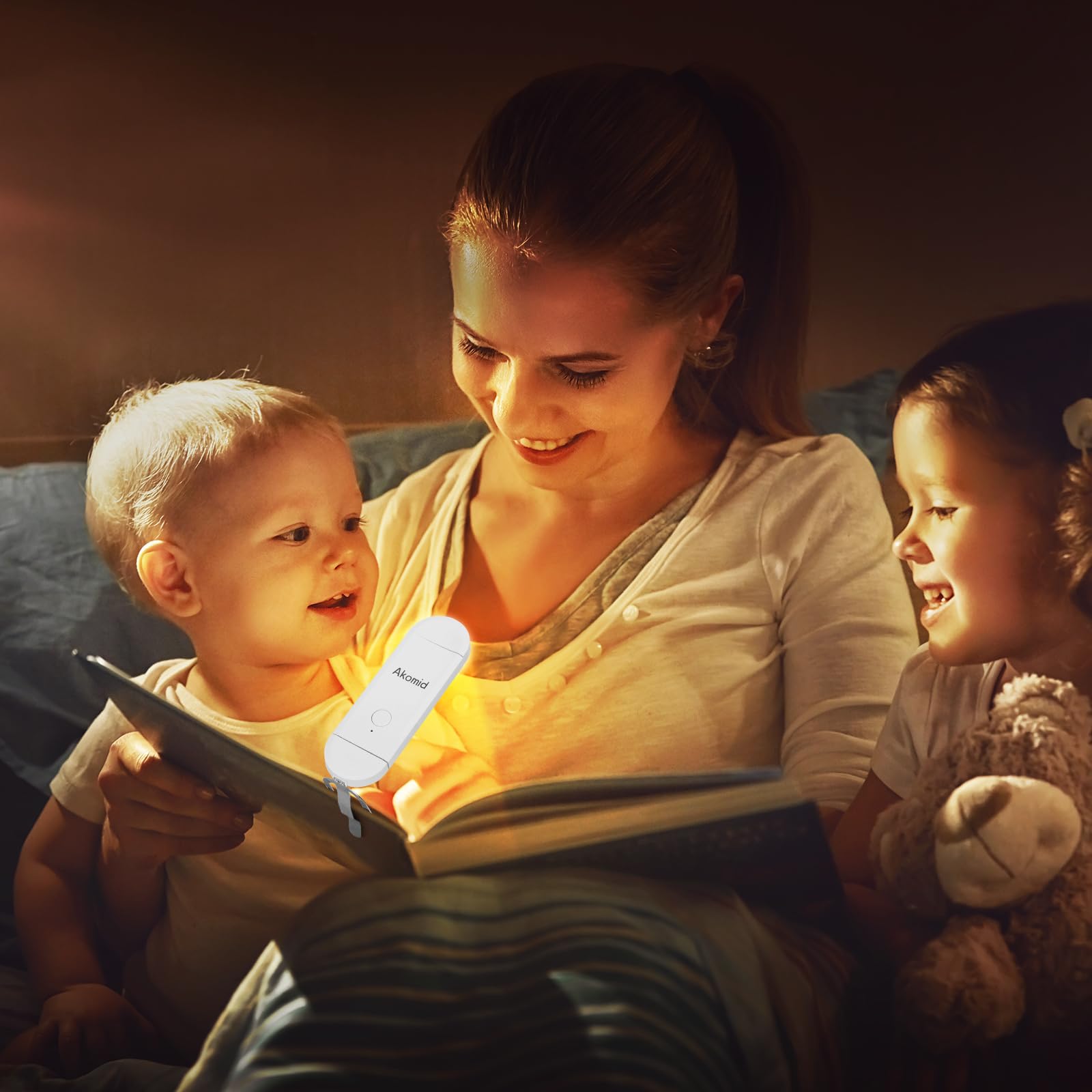 Akomid Lampada da lettura ricaricabile tramite USB, luce ambrata per gli occhi, luce da libro per leggere a letto per bambini, segnalibro a 8 LED, luce portatile a clip, oscuramento continuo, bianco