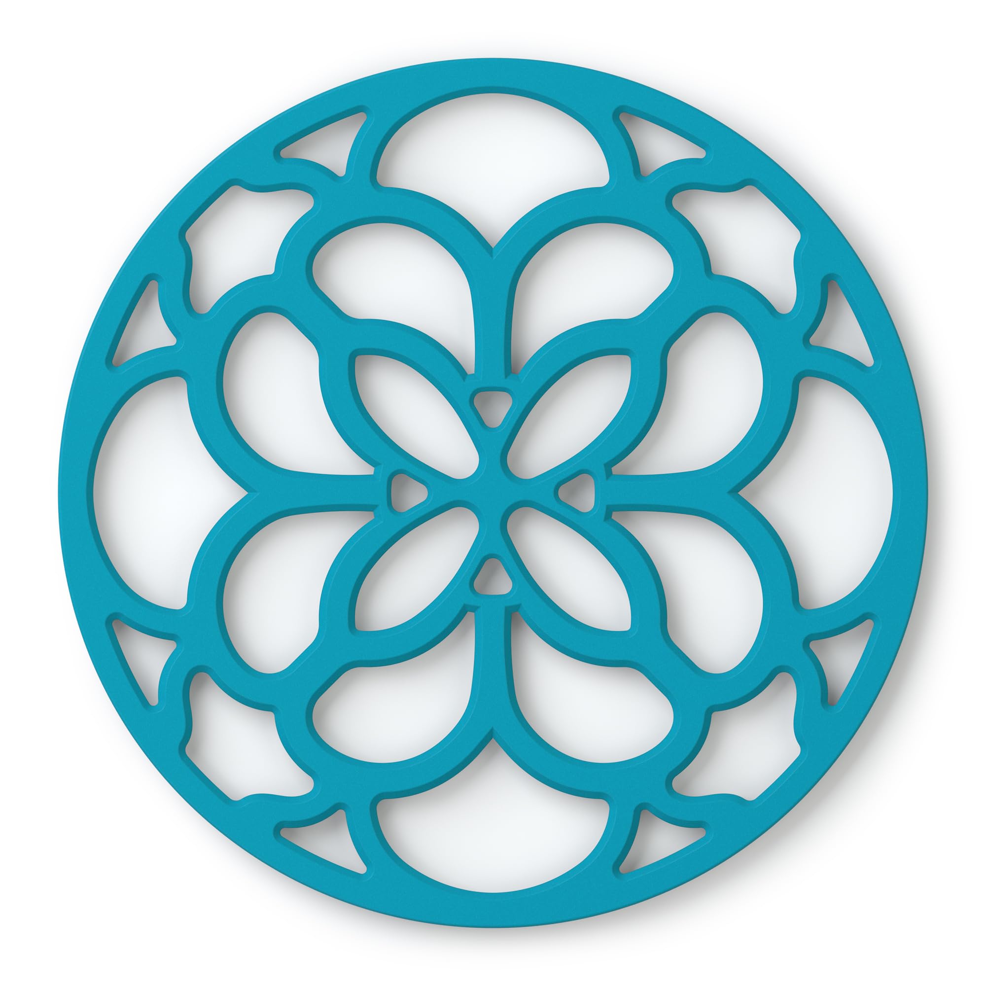 Zeal Silicone Trivet Mat for Hot Pots and Pans – Heat-Resistant, Non-Slip Kitchen Worktop Protector, Round Heritage Design, 18cm (Aqua Blue)