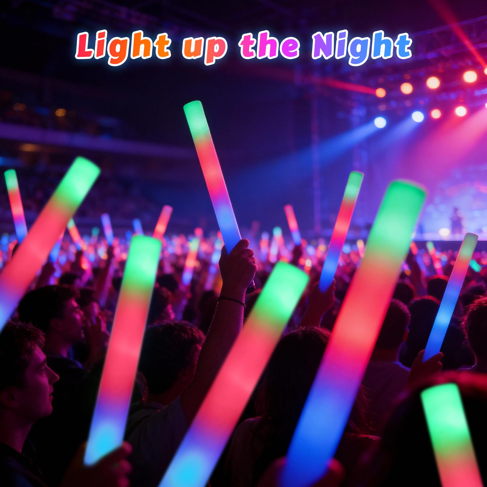 Wellent 72 Stück LED-Schaumstoffstäbchen, leuchtende Schaumstoffstäbe mit 3 Farbmodi, Leuchtstäbe, Party-Set, leuchten im Dunkeln, Partyzubehör für Hochzeit, Konzert, Neujahr, Geburtstag, Weihnachten