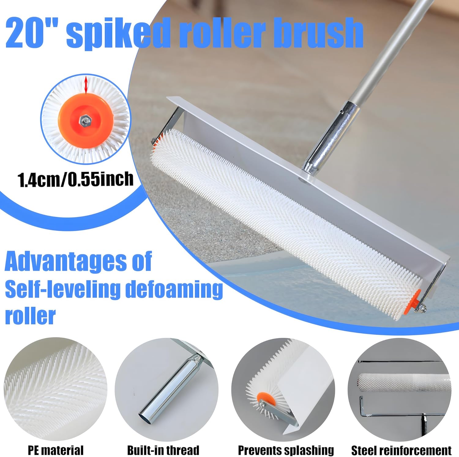 Self Leveling Cement Tool Kit,Epoxy Floor Kit,Self-Leveling Rake,Spike Shoes for Epoxy Flooring,Spike Roller for Self-Leveling,Floor Leveling Tools, 23.62~55.12 inch Telescopic Pole