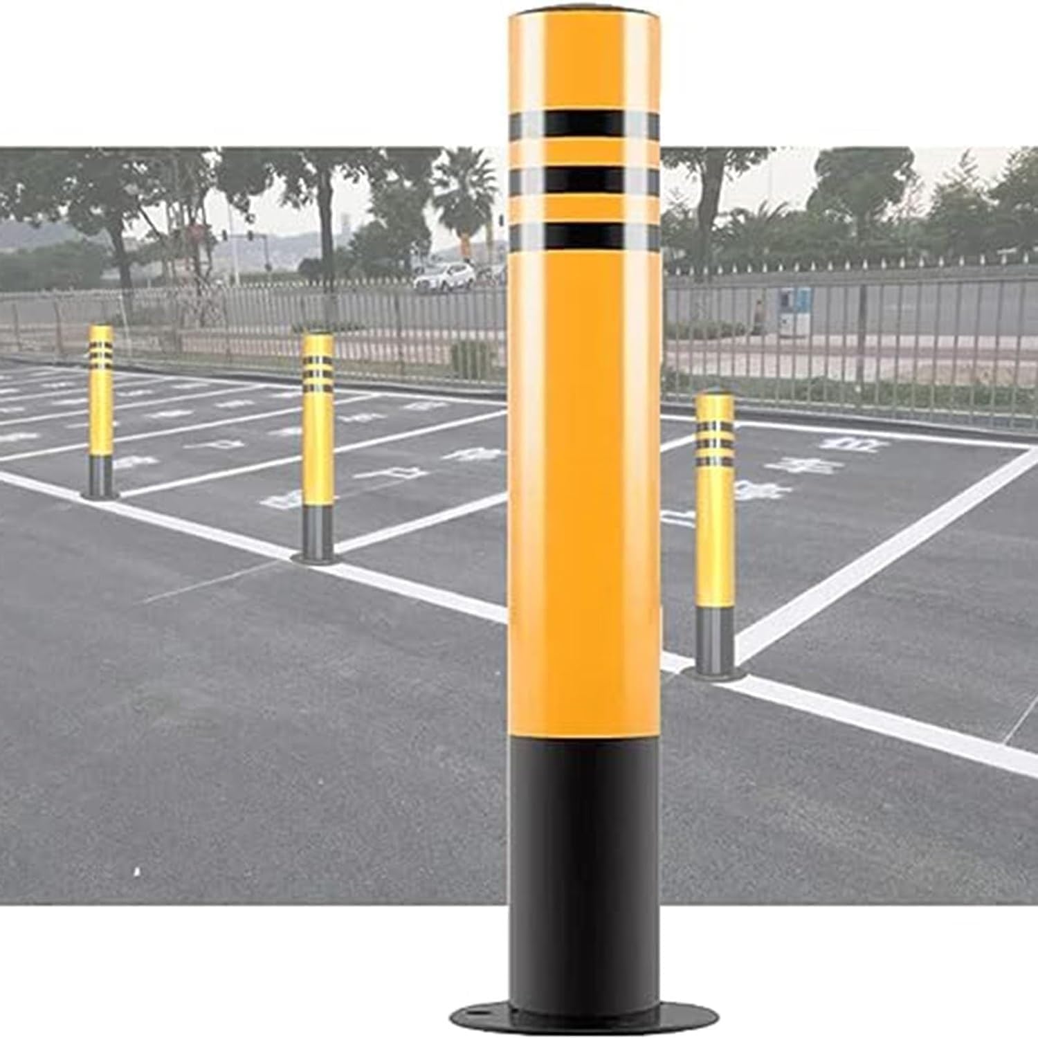 JYBNBBE Traffic Cone Safety Barrier Safety Bollard Post, Parking Bollards for Parking Lot, Road, Consruction, Metal Traffic Delineator Post,Black+yellow-H15.7in 1pc