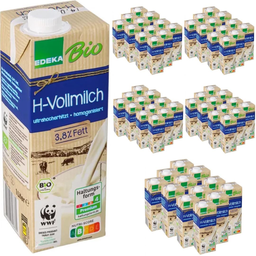 Haltbare Milch H-Vollmilch 3,8% Fett, Haltbare Milch, je 1 Liter, 60 Stück mit Pufai Grocery
