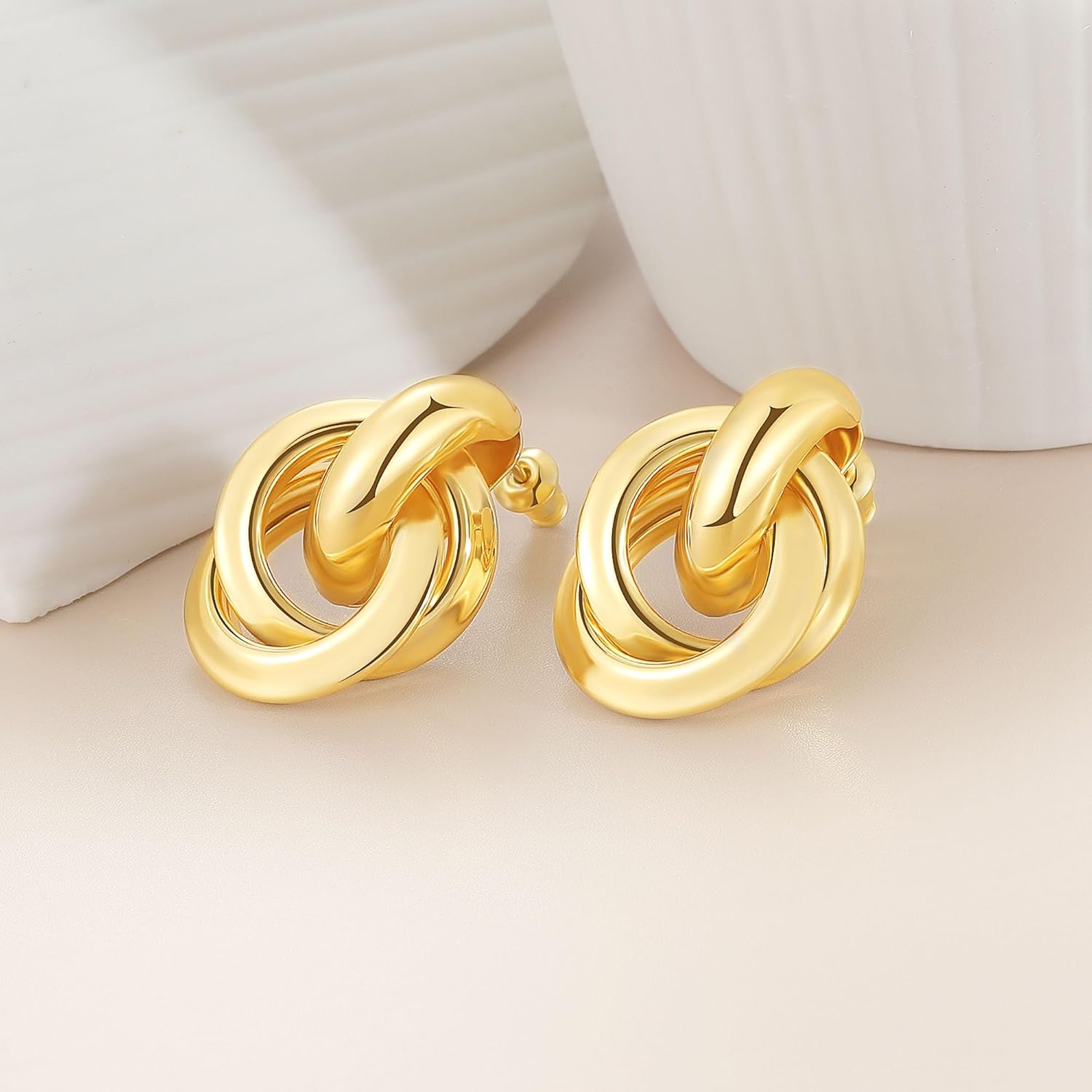 Gold Knot Earrings for Women 18K Gold Plated Dangle Drop Earrings Chunky Knot Statement Earrings - Image 7