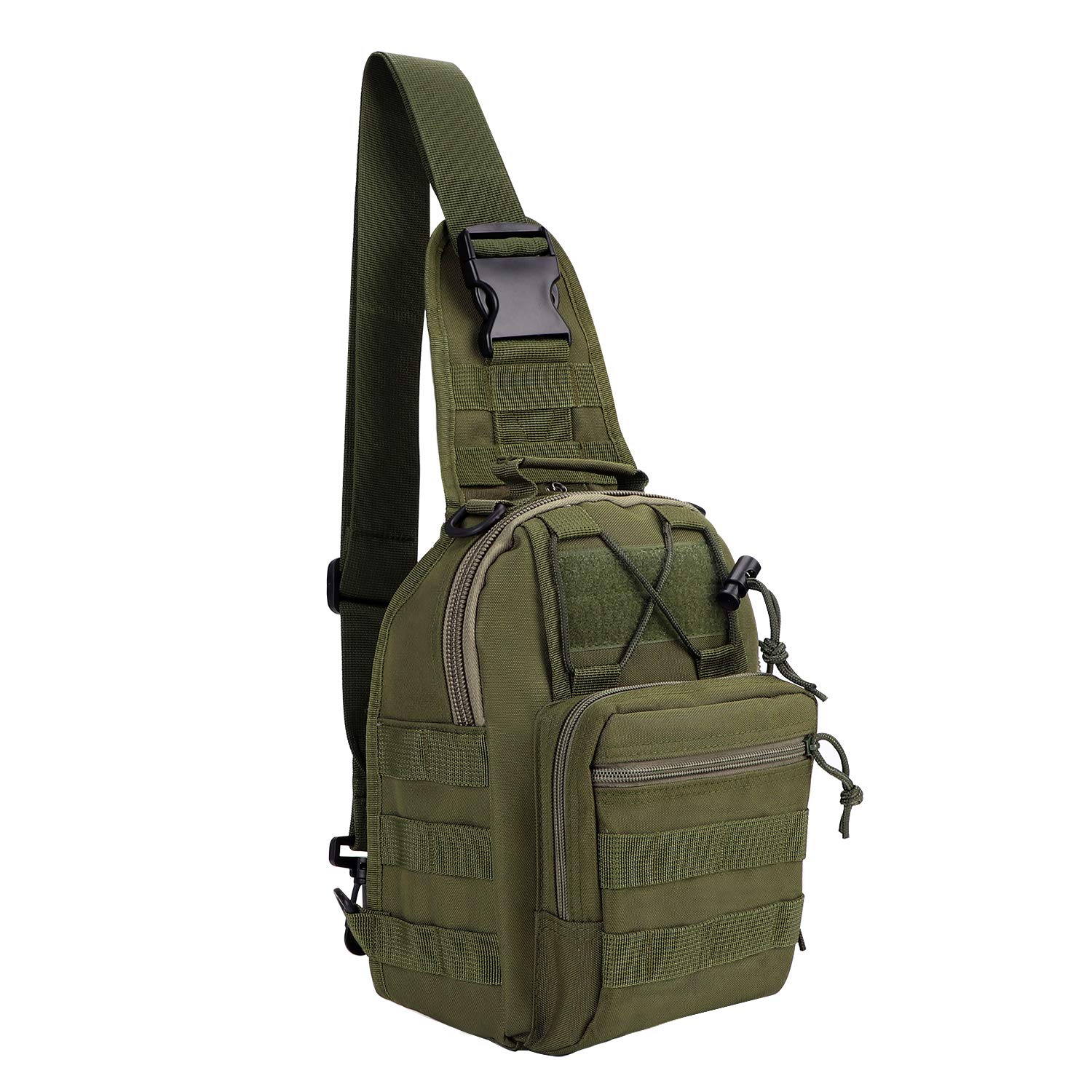 Canvas Sling Bag for Men Small MOLLE Chest Sling Backpack Mens One Strap Messenger Bag Water-resistant Handbag Outdoor Sports Travel Crossbody Shoulder Pack Bag Daypack for Travelling Cycling Hiking