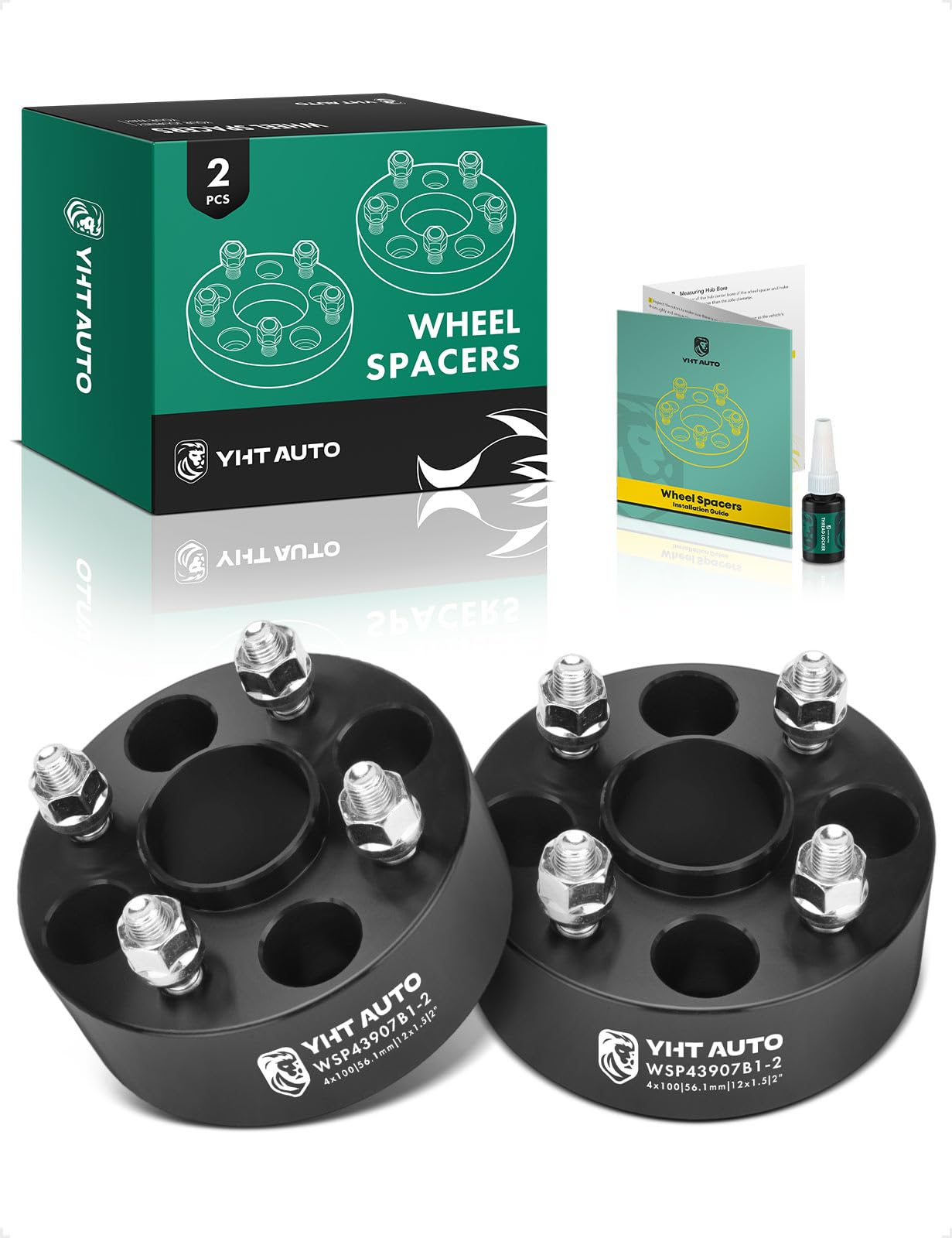 YHTAUTO 4x100mm Hub Centric Wheel Spacers 2" Compatible with Honda, Acura, Kia, Mini & Mitsubishi Models, Integra, CRX, Tire Spacers w/ M12x1.5 & 12.9 Grade Studs, 56.1 mm Hub Bore 4 Lug 2PCS Black