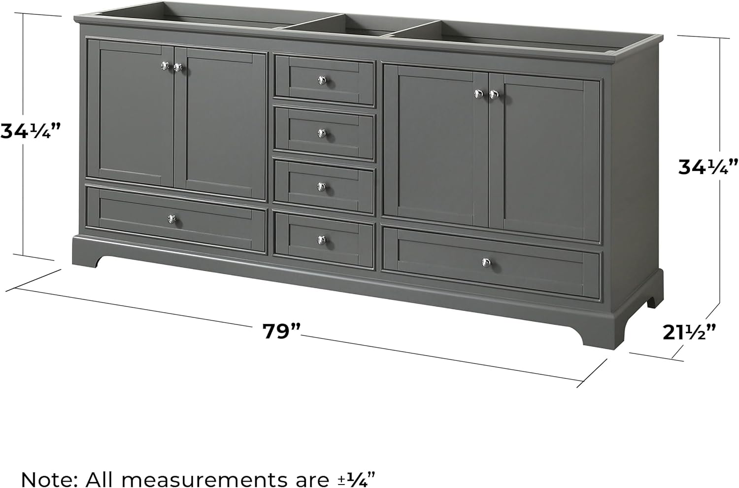 Wyndham Collection Deborah 80 inch Double Bathroom Vanity in Dark Gray, No Countertop, No Sinks, and No Mirrors