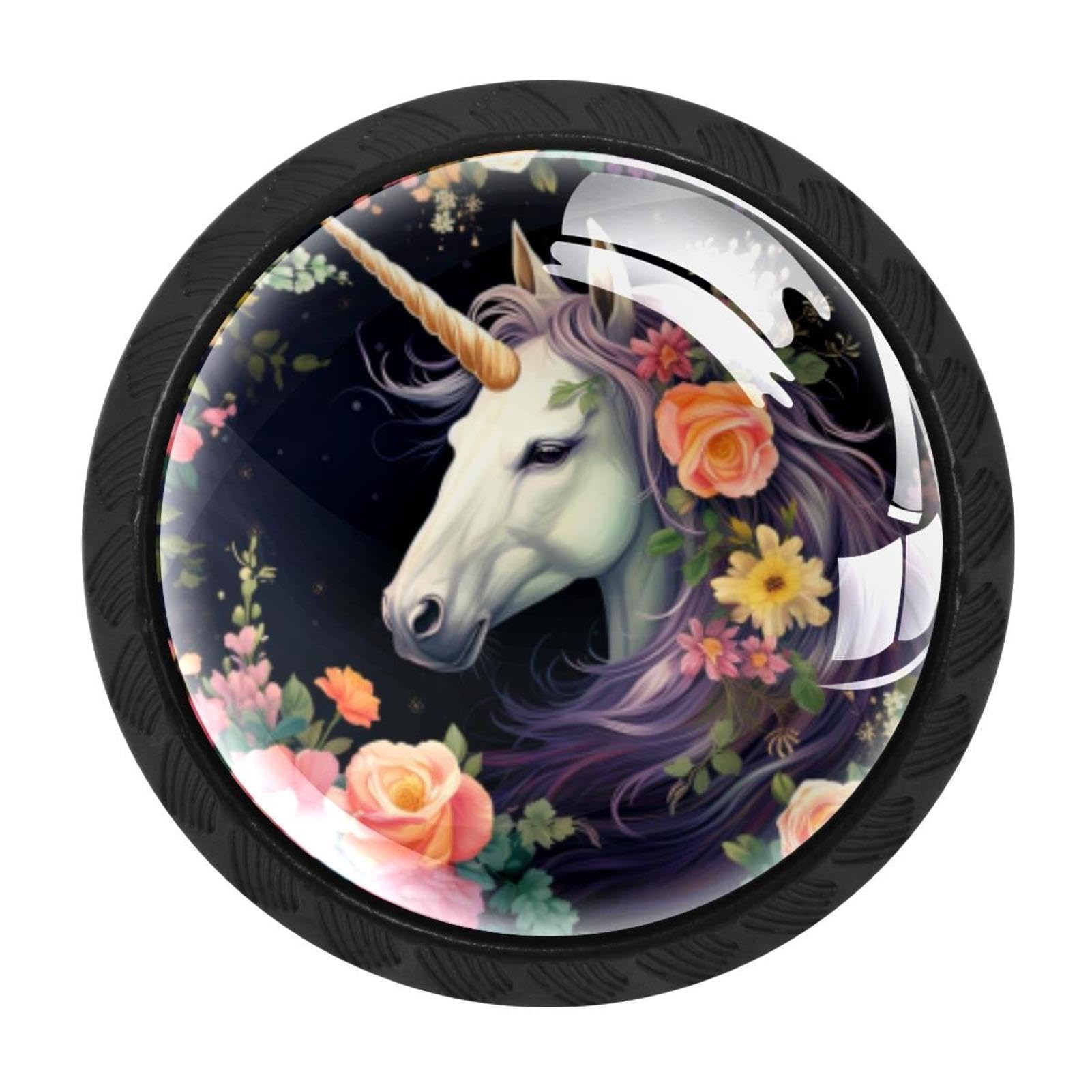 CHENZZZZ 4PCS Unicorn Dresser Knob Round Glass Drawer Knobs Pulls Cabinet Handle for Home Kitchen Office Bathroom Wardrobe Cupboard