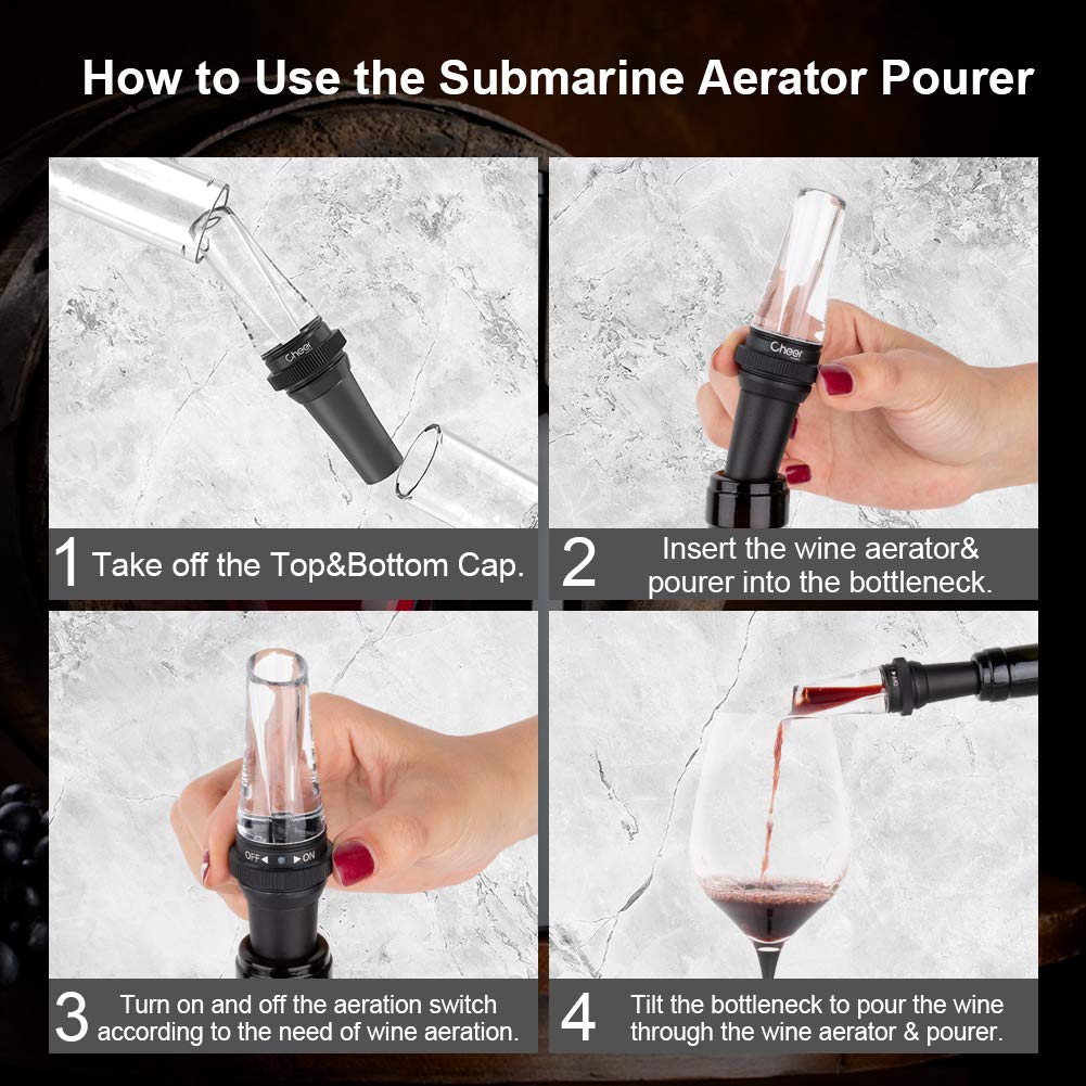 CHEER MODA Aérateur de vin – Bec verseur d'aération de vin de qualité supérieure, bec verseur portable, meilleur cadeau pour les amateurs de vin et les amateurs de vin, noir
