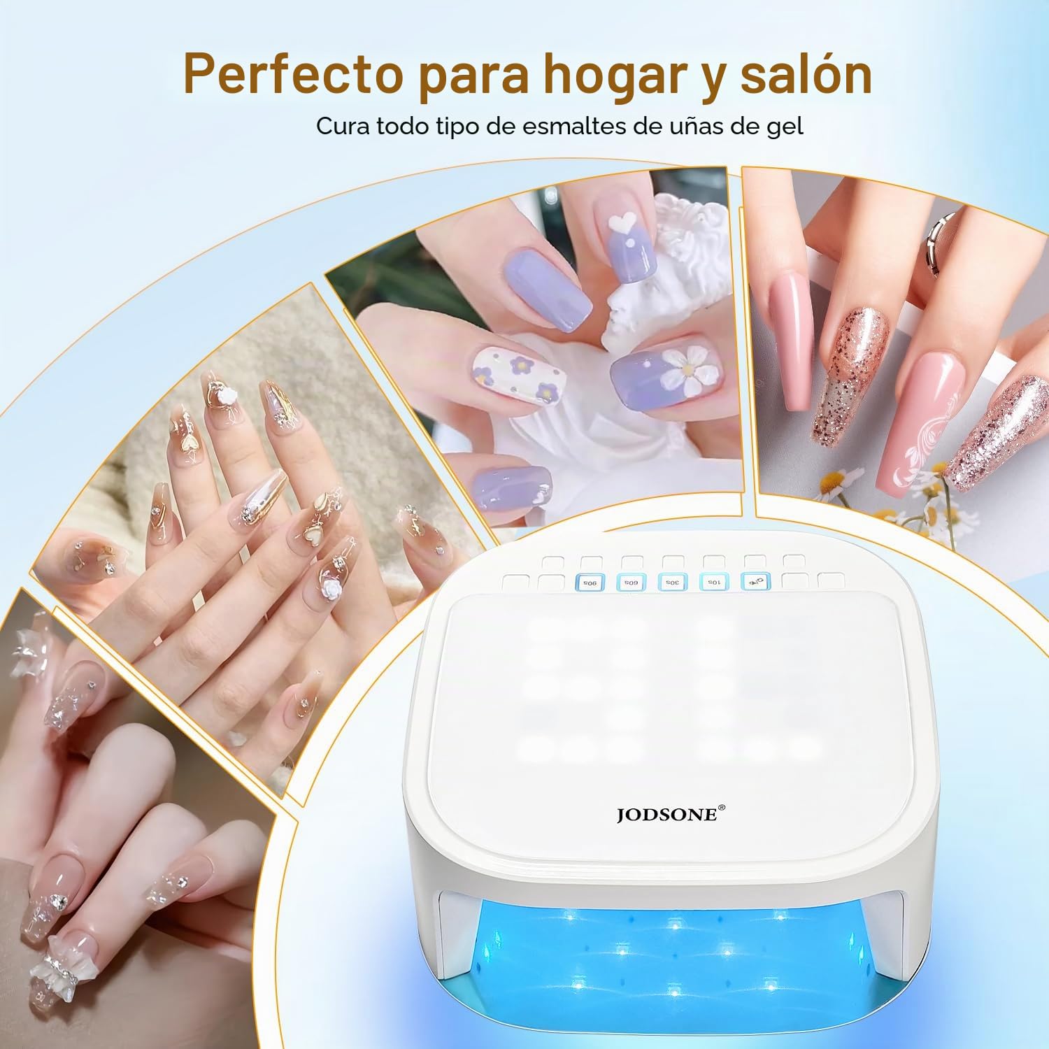 JODSONE Lámpara Uñas Semipermanentes UV con 4 Temporizadores - Pantalla Digital Reversible LCD Grande Recargable para Salón y Hogar