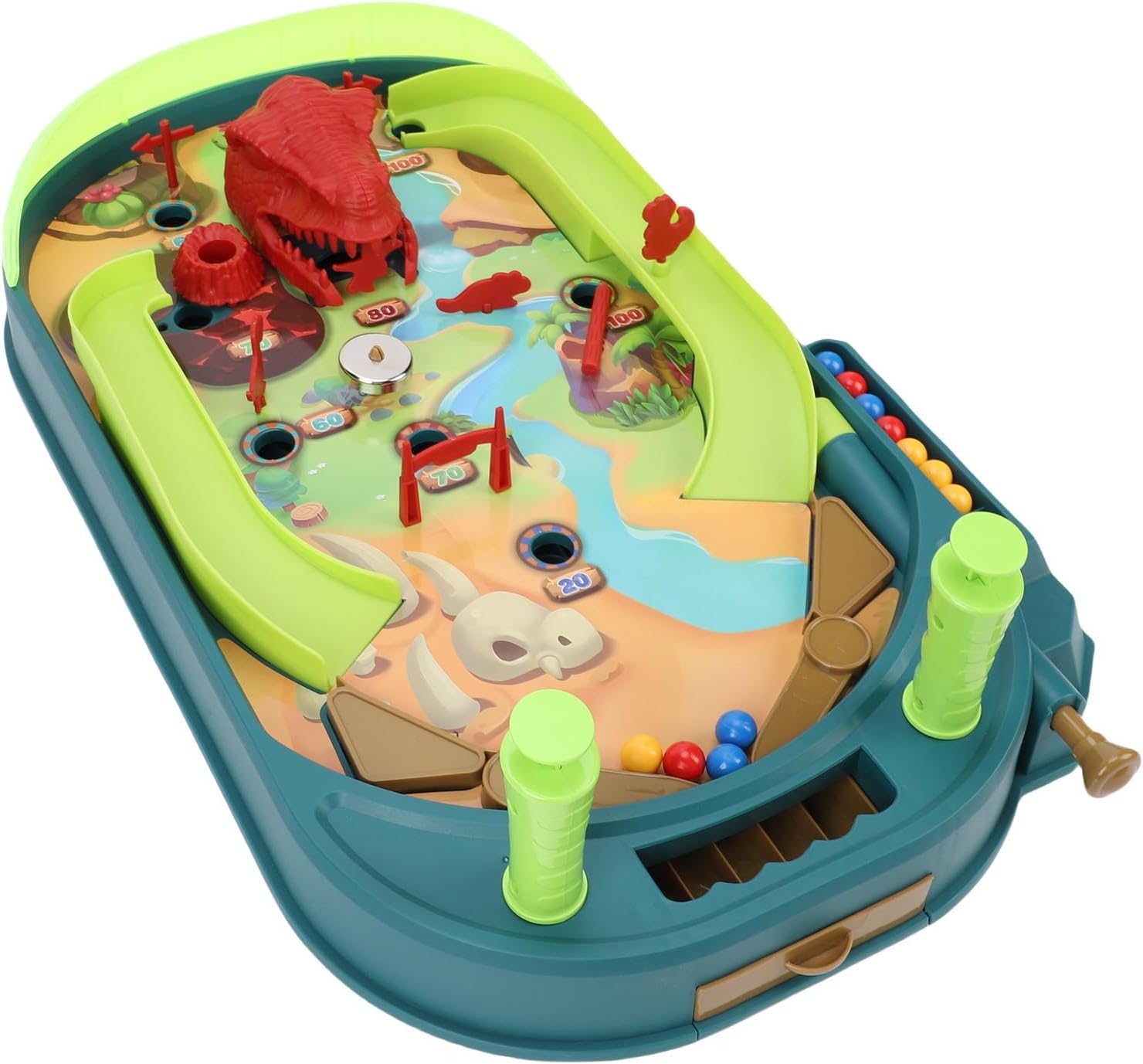 Zunate Dinosaur Pinball Machine for Kids, Interactive STEM Learning Tabletop Game with Adjustable Tracks and Safe ABS Plastic Design
