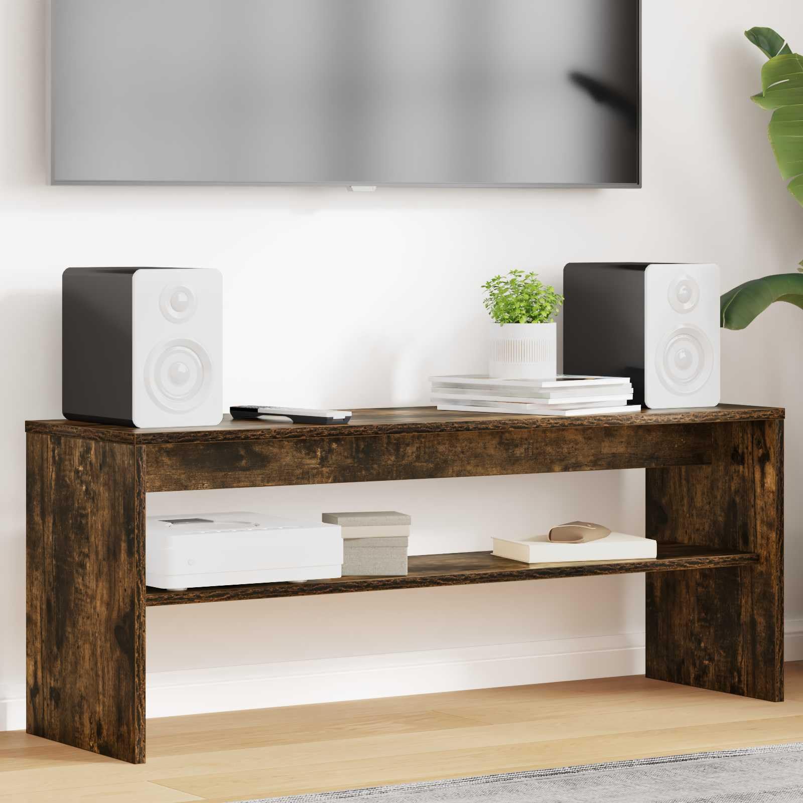 TV-Schrank Geräucherte Eiche 100x30x40 cm, Holzwerkstoff mit Regal, Moderner TV Ständer für Wohnzimmer, Entertainment Center Media TV Tisch mit Stauraum