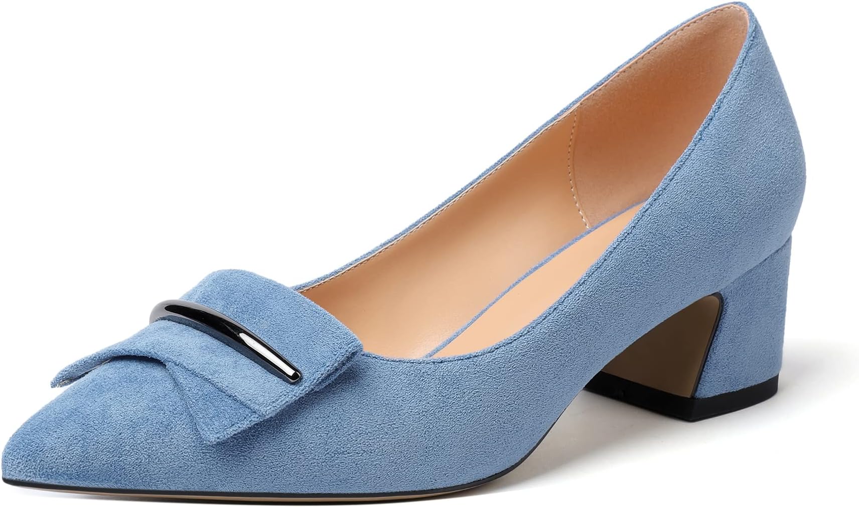 Elashe Women Block Heel Pumps Pointed Toe Mid Heels 2'' Block Heels Elegant Wedding, Party, Dress Shoes