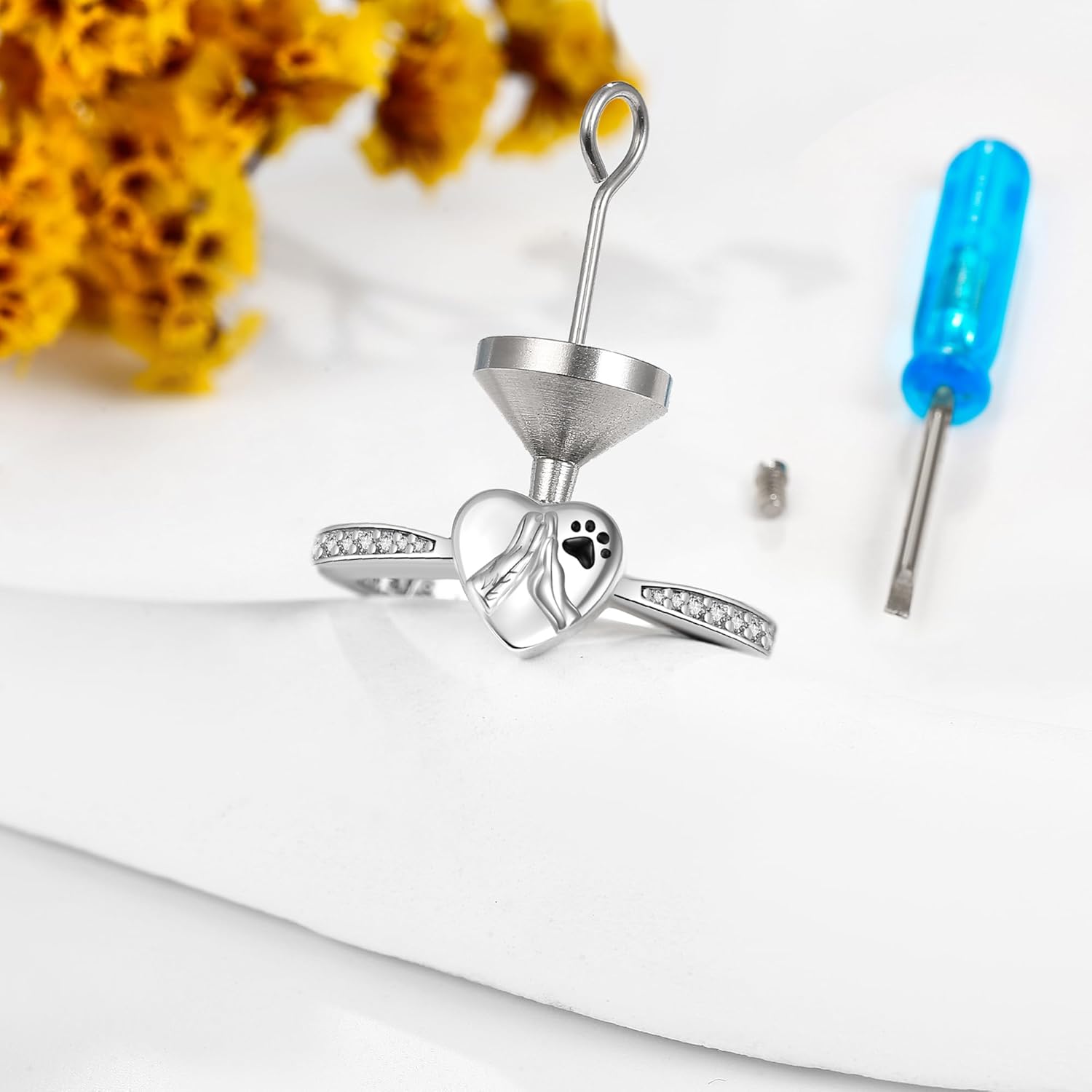 Pet Urn Ring for Ashes 925 Sterling Silver Pets Cremation Ring for Cat Dogs ashes Keepsake Memorial Pet Paw Print Cremation Jewelry for Women Girls - Image 3