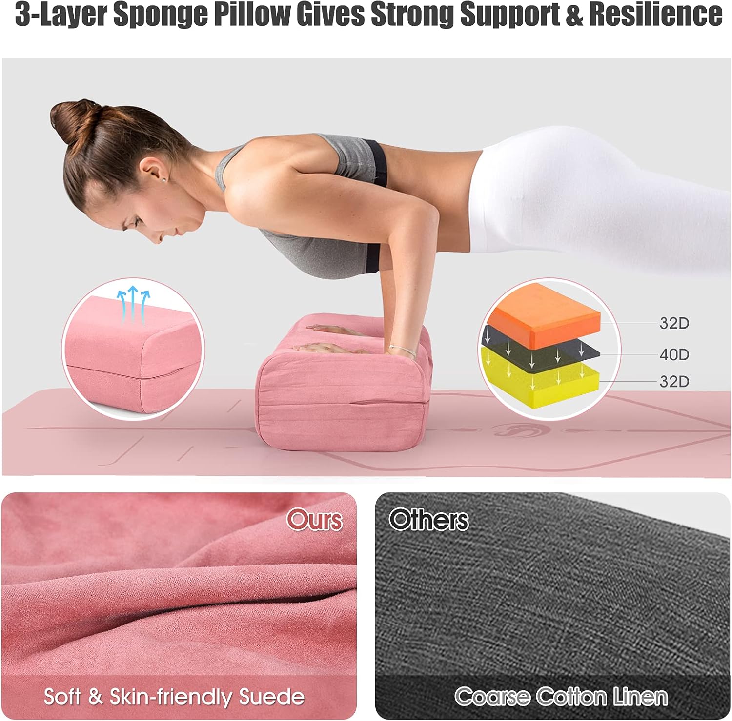 Giantex Yoga Bolster Pillow, with Carry Handle, Removable Machine Washable Soft Suede Pillowcase, Meditation Rectangular Yoga Pillow Perfect for Restorative Yoga