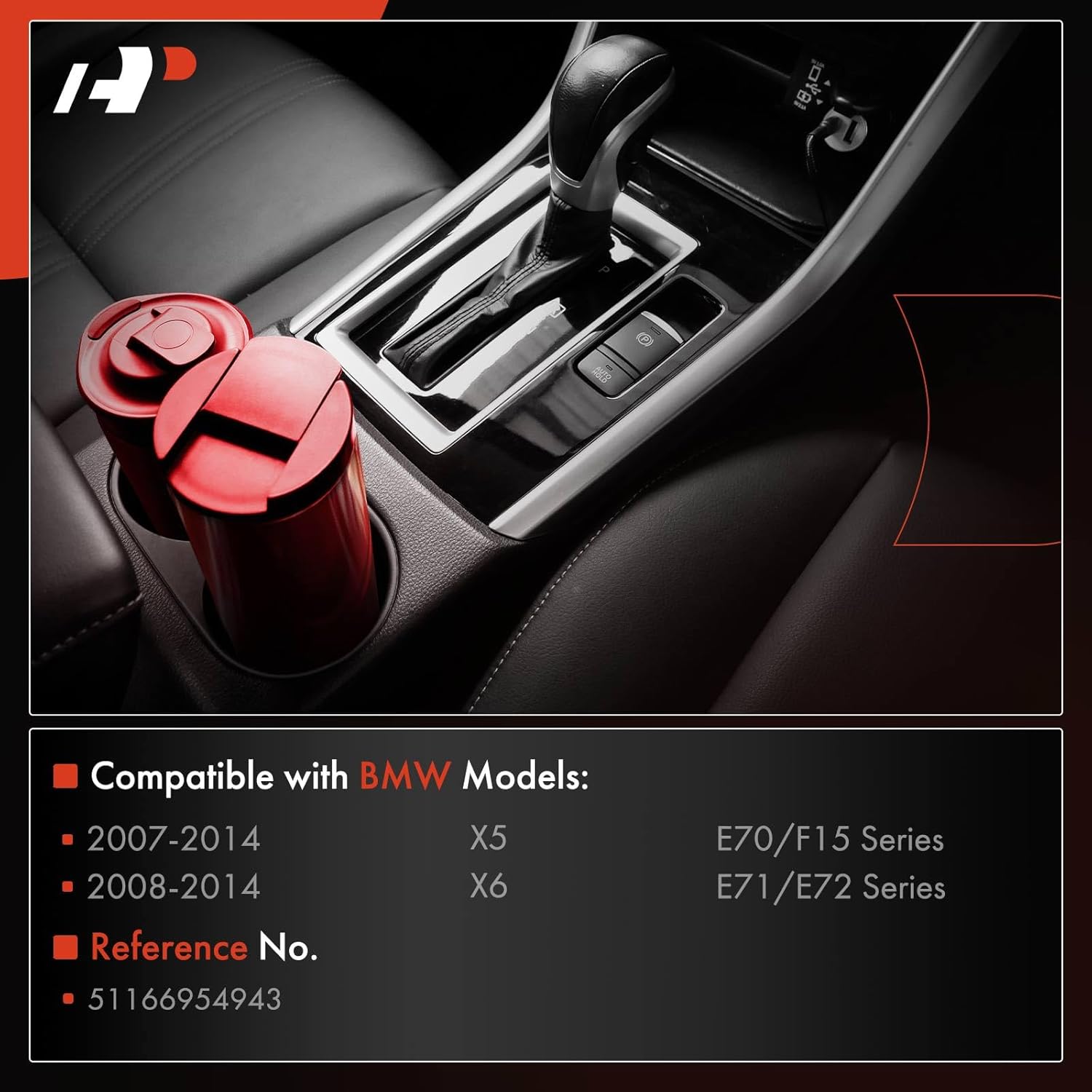 A-Premium 2Pcs Cup Holder Cover Compatible with BMW X5 2007-2014, X6 2008-2014, Front & Rear Center Console