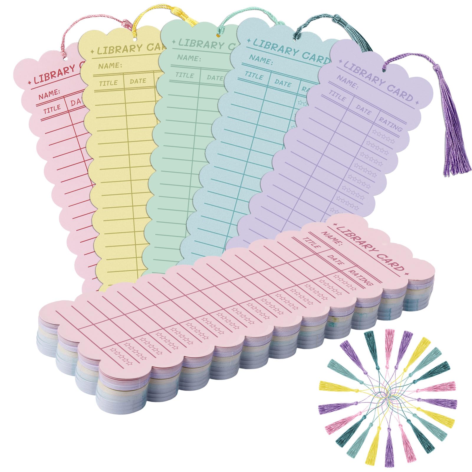 50 PCS Reading List Bookmarks Book Tracker with 50 Bookmark Tassels, 3 x 8 Inch Watercolor Library Card Reading Log Bookmark for Teachers Women Book Lovers