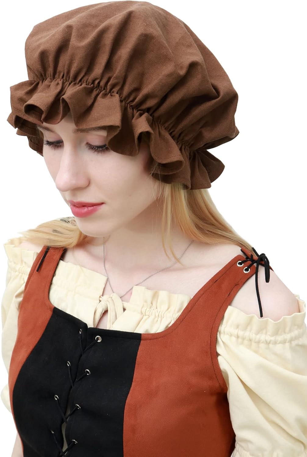 KUOIN Medieval Renaissance Hat Women Victorian Bonnet for Colonial Cosplay Costume Accessories Headwear - Image 2